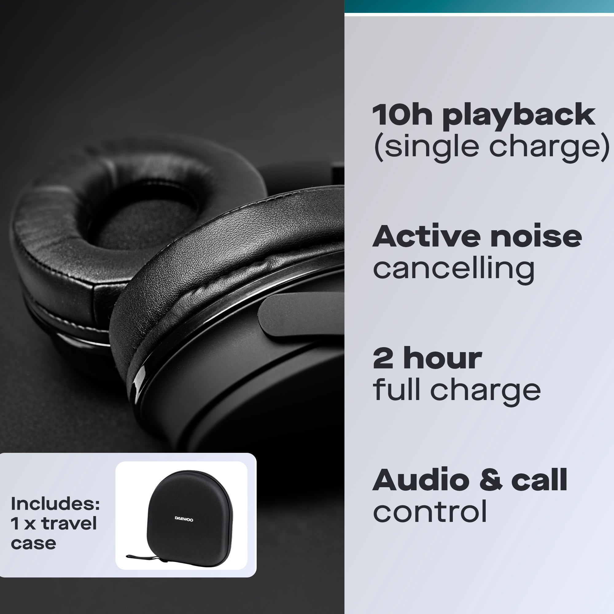 Daewoo Sonic Beat Noise Cancelling Bluetooth Headphones with Travel Case
