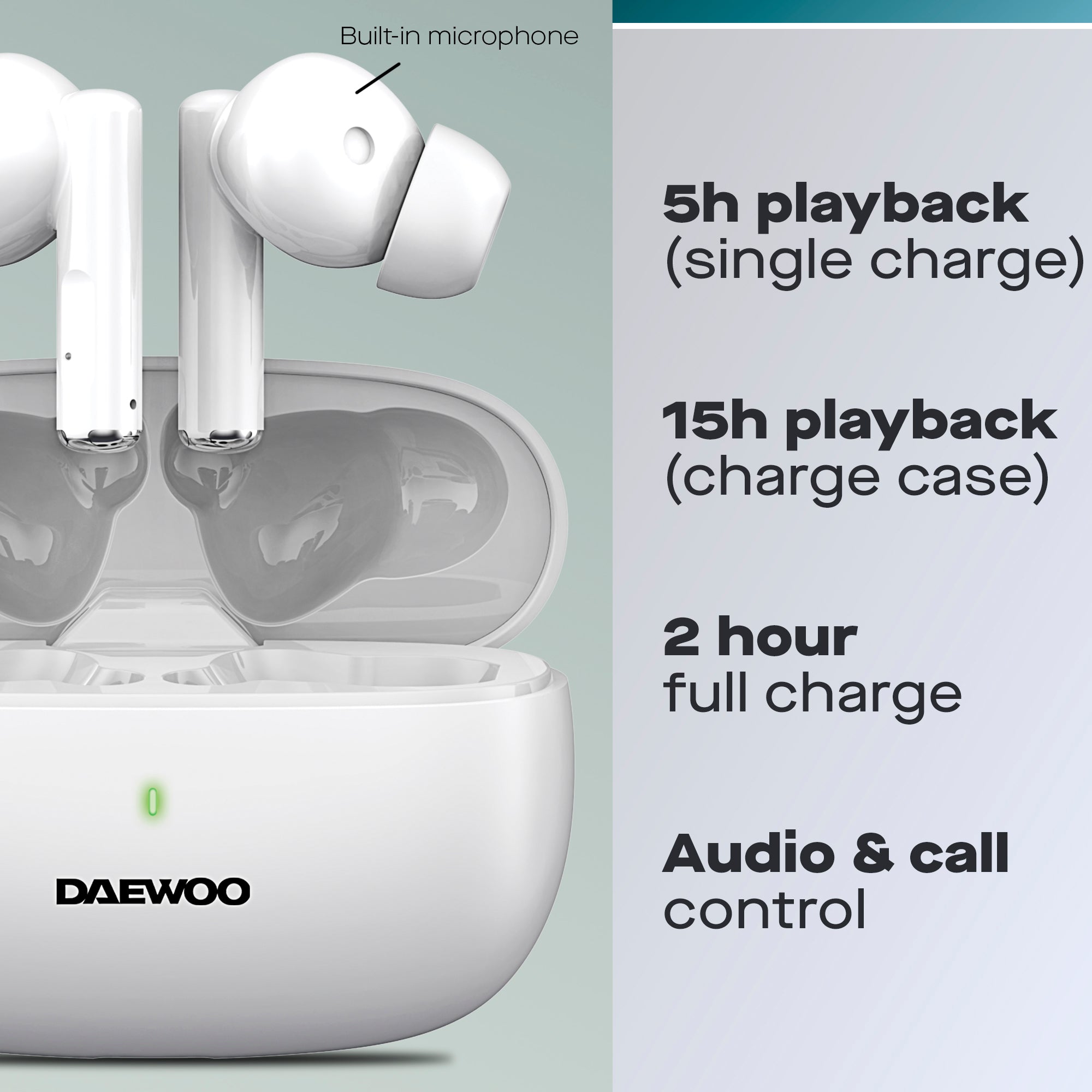 Daewoo White Air Buds True Wireless Bluetooth Earbuds