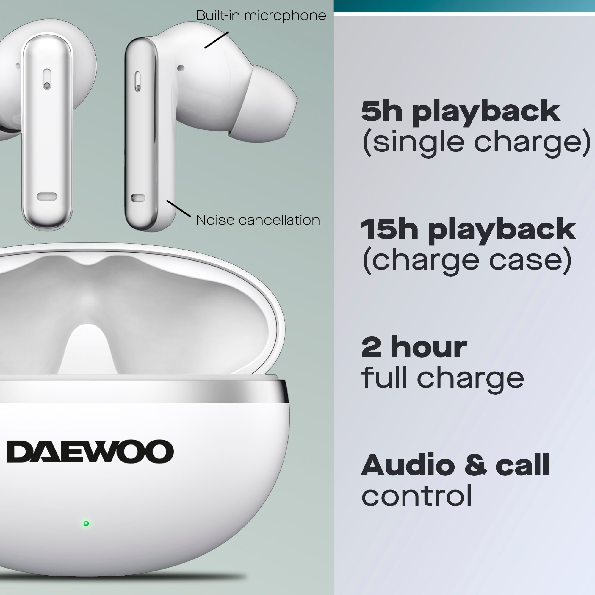 Daewoo White Air Buds Pro Noise Cancelling Bluetooth Earbuds