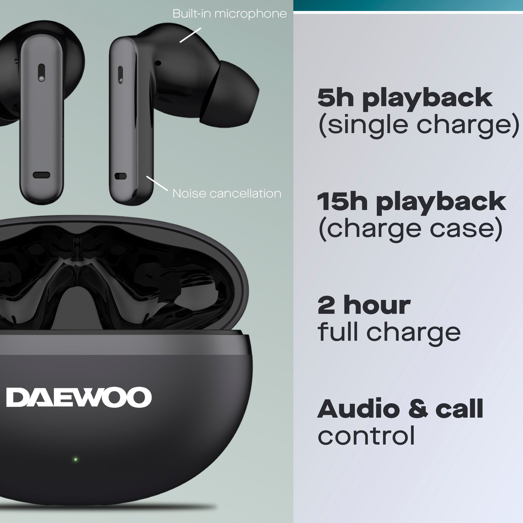 Daewoo Black Air Buds Pro Noise Cancelling Bluetooth Earbuds