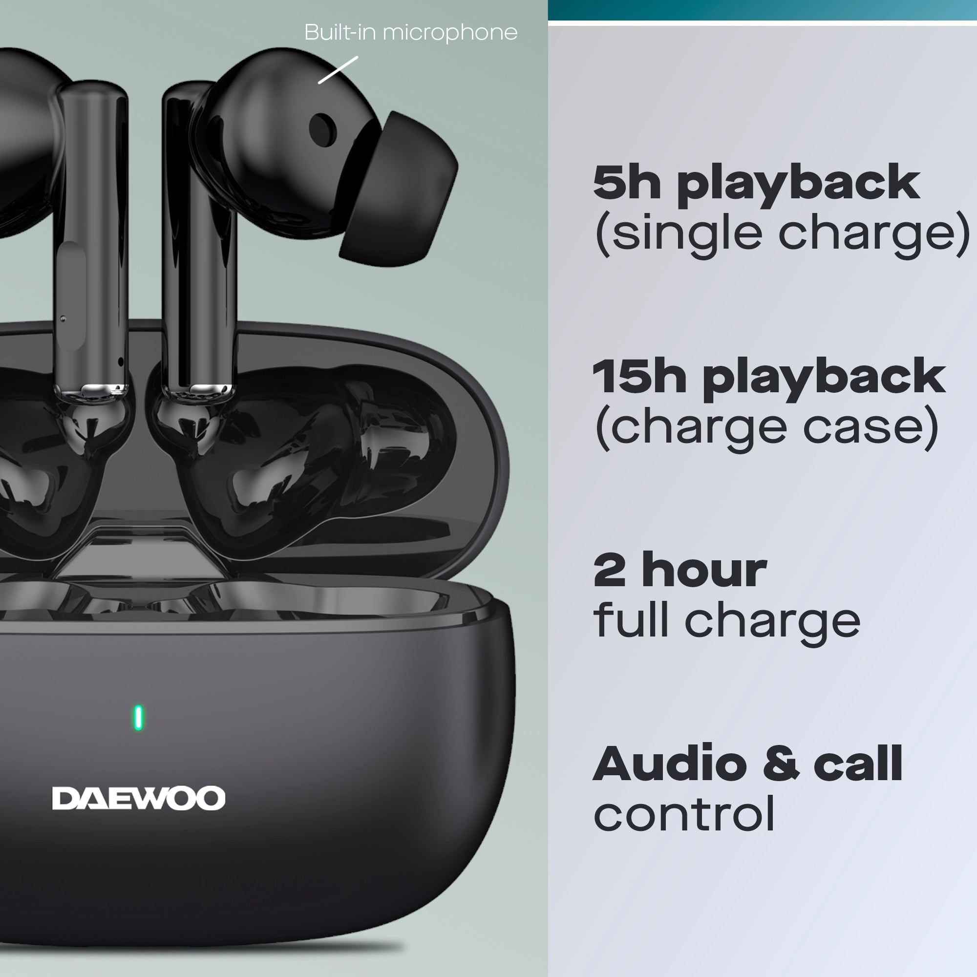 Daewoo Black Air Buds True Wireless Bluetooth Earbuds