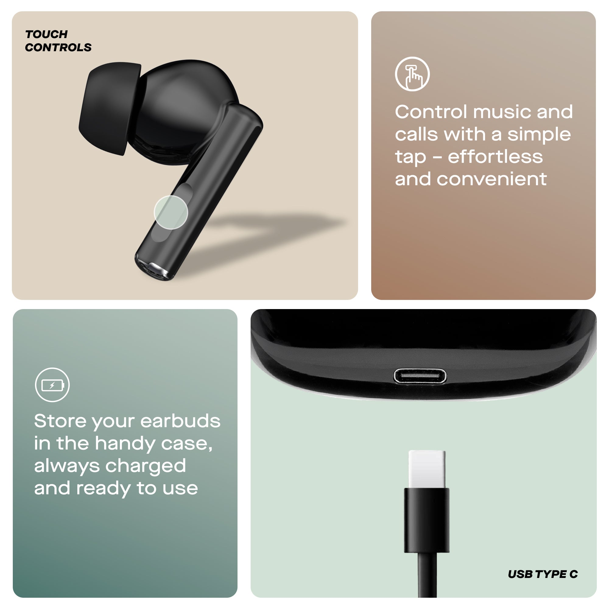 Daewoo Black Air Buds True Wireless Bluetooth Earbuds