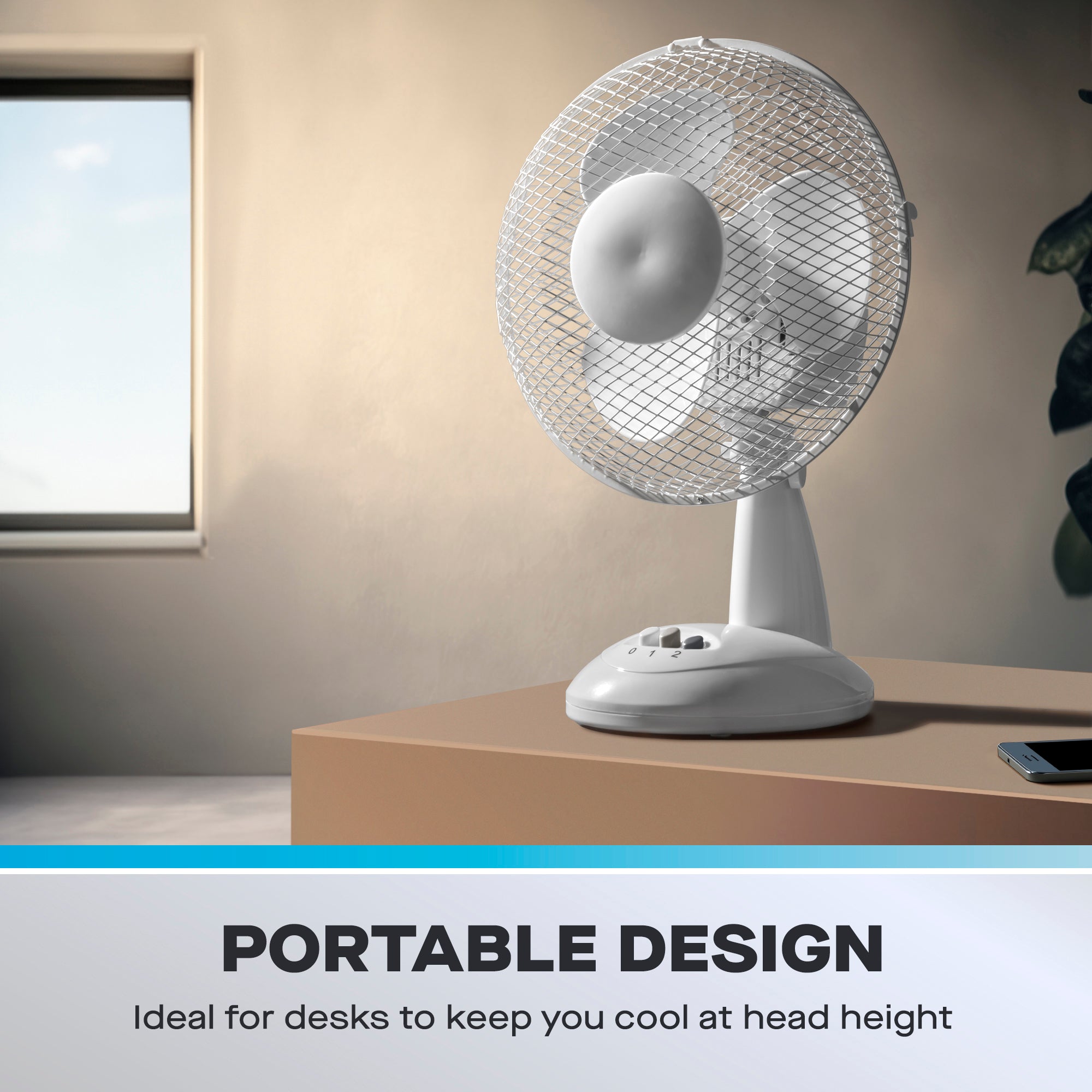 Daewoo 9" White Desktop Fan