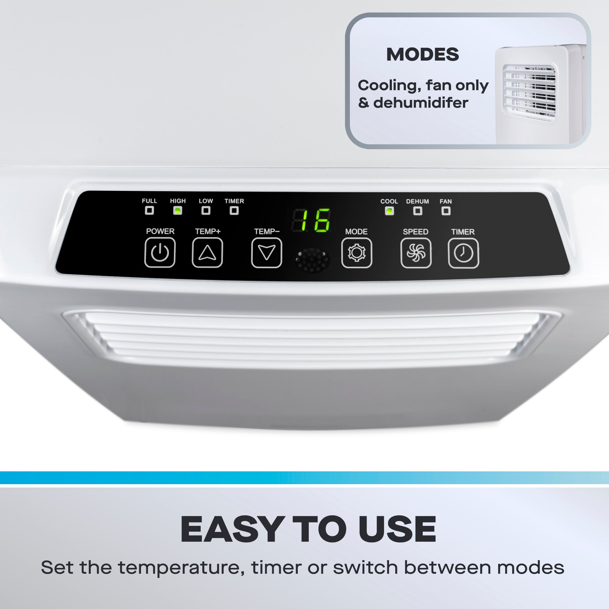Daewoo 3-in-1 Portable Air Conditioner with Fan & Dehumidifier, 9000 BTU