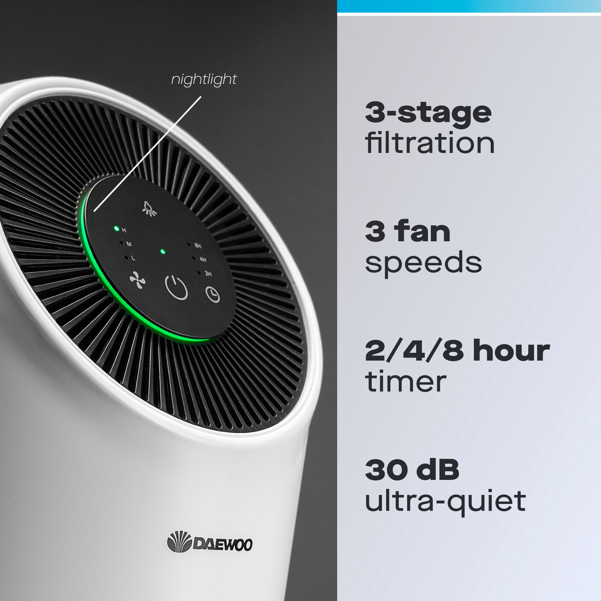 Daewoo Ultra Quiet Air Purifier with 3 Speed Settings