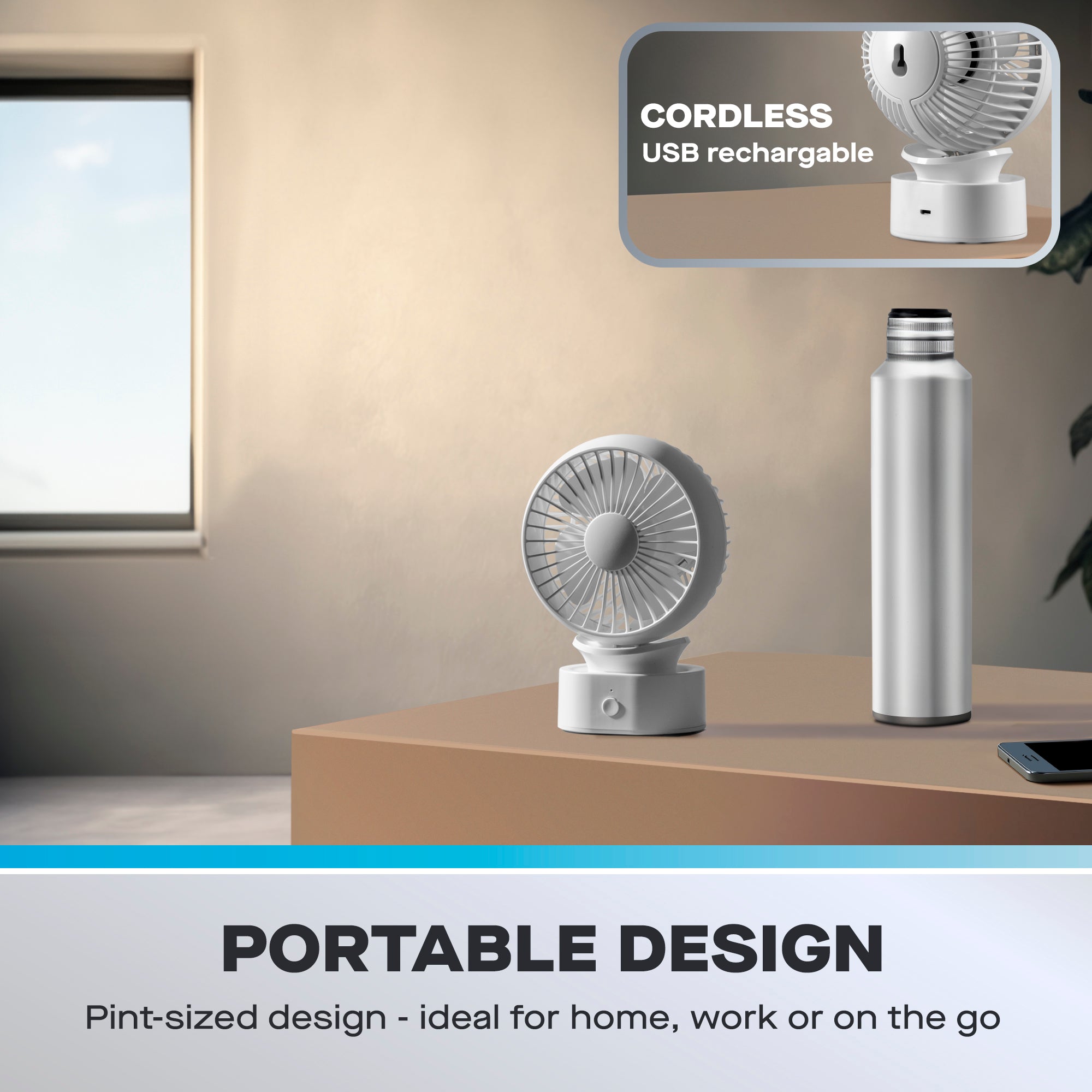 Daewoo 4-Inch Portable Rechargeable Desk Fan