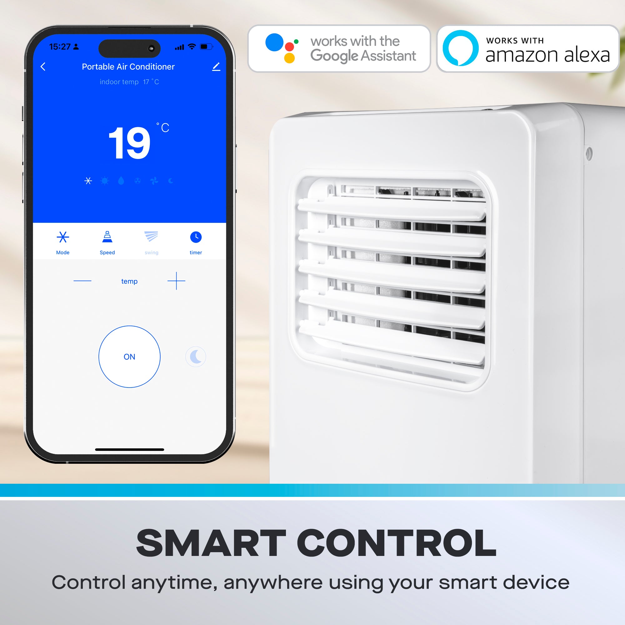 Daewoo 3-in-1 Smart Wi-Fi Portable Air Conditioner with Fan & Dehumidifier, 9000 BTU