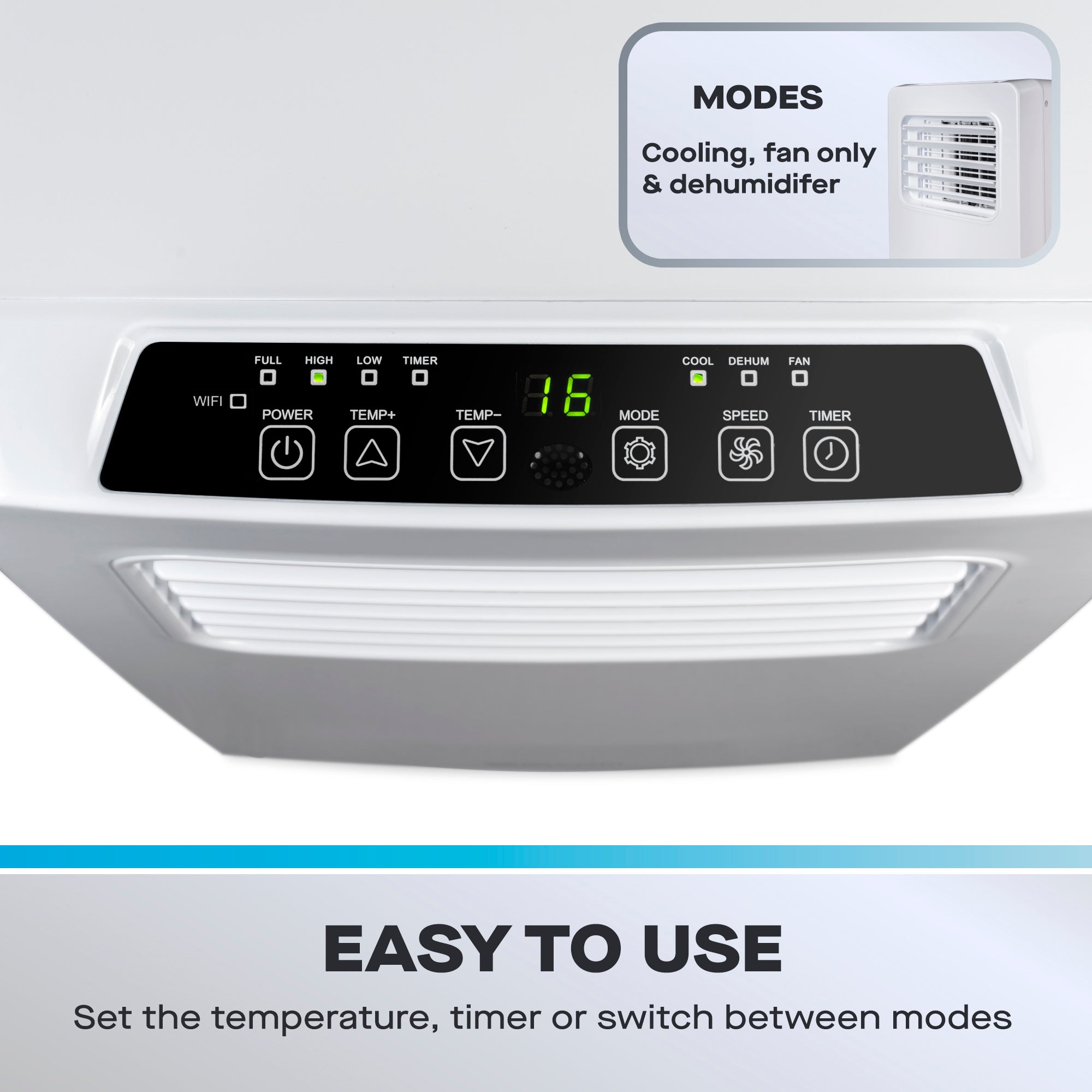 Daewoo 3-in-1 Smart Wi-Fi Portable Air Conditioner with Fan & Dehumidifier, 9000 BTU