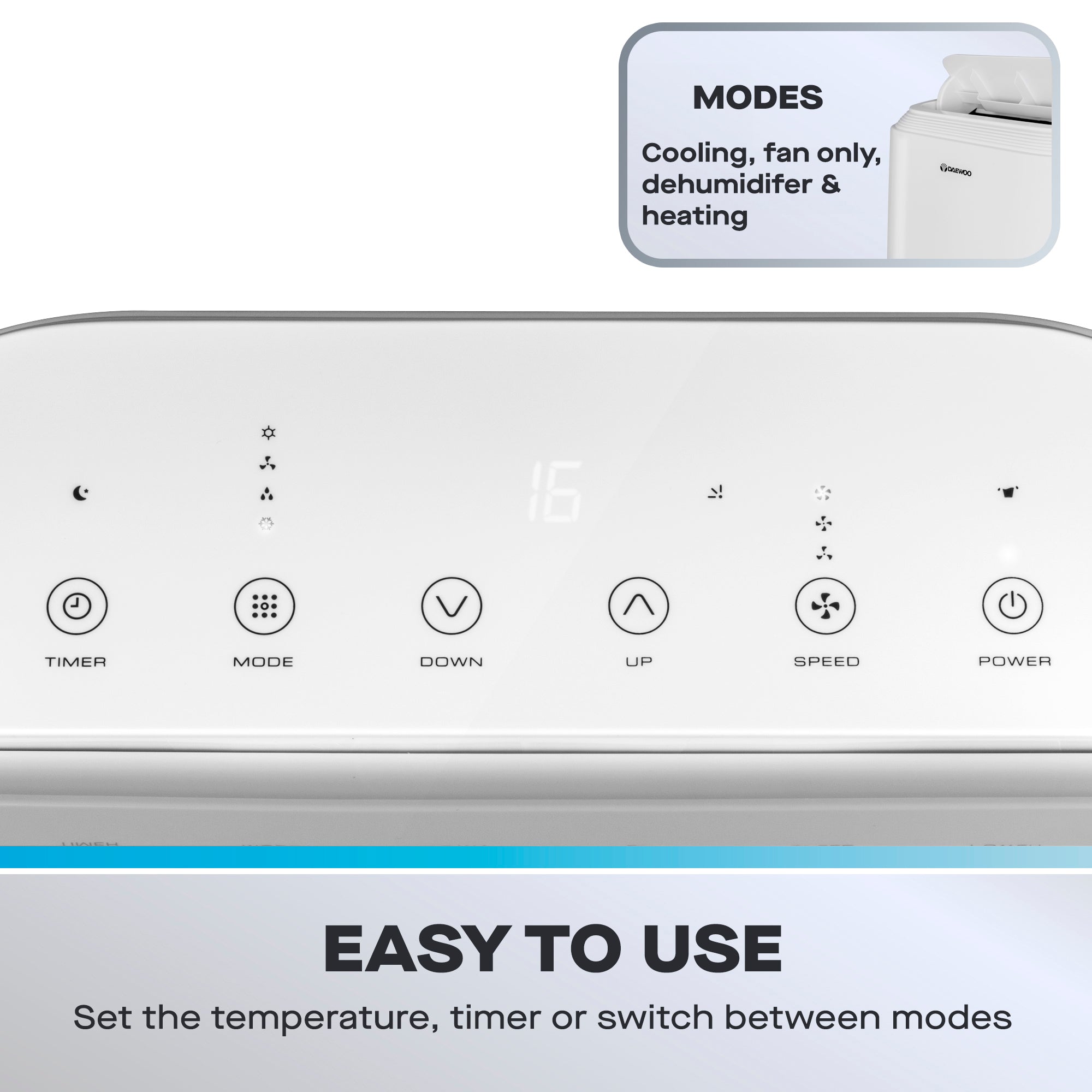 Daewoo 4-in-1 Portable Air Conditioner with Heater, Dehumidifier & Fan, 12000 BTU