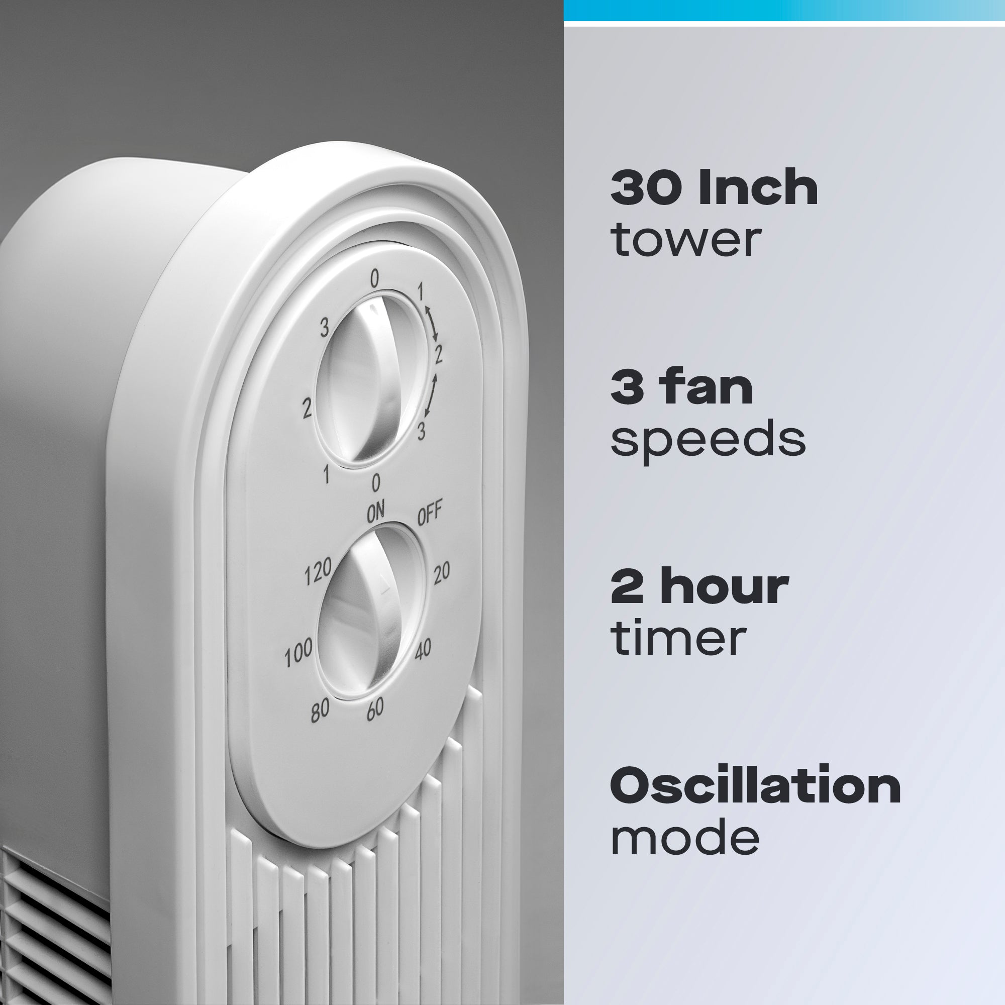 Daewoo 30" Slimline Oscillating Tower Fan with 3 Speed Settings