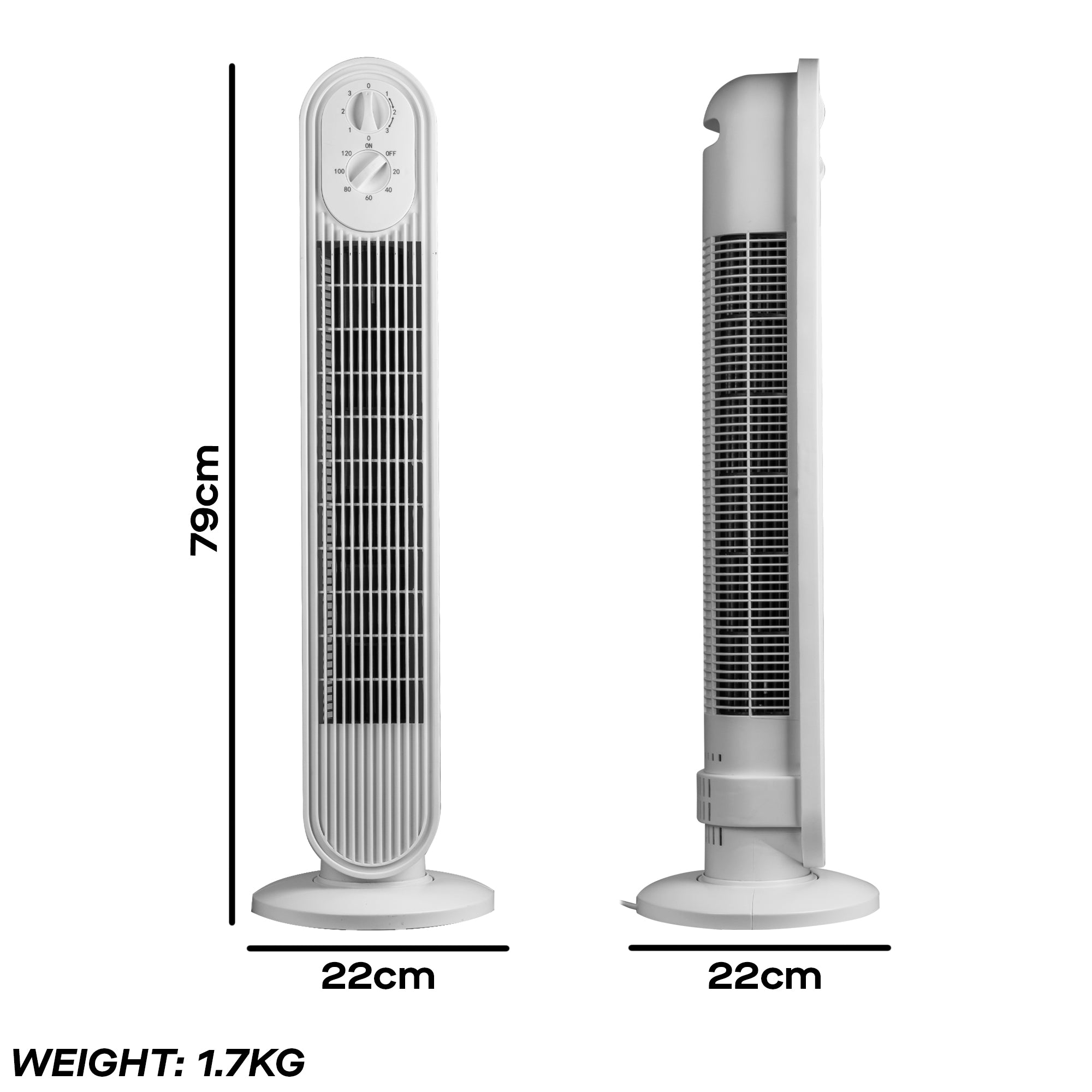 Daewoo 30" Slimline Oscillating Tower Fan with 3 Speed Settings