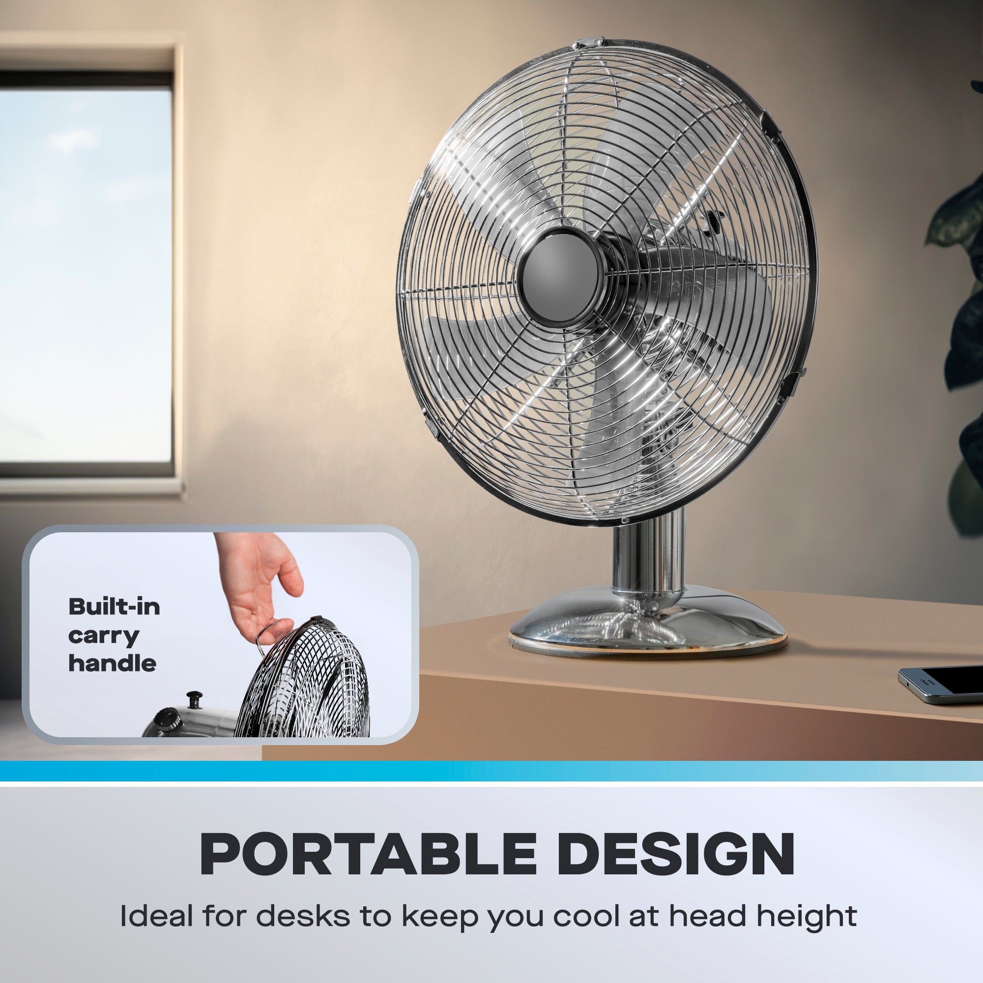 Daewoo 12" Chrome Metal Desk Fan