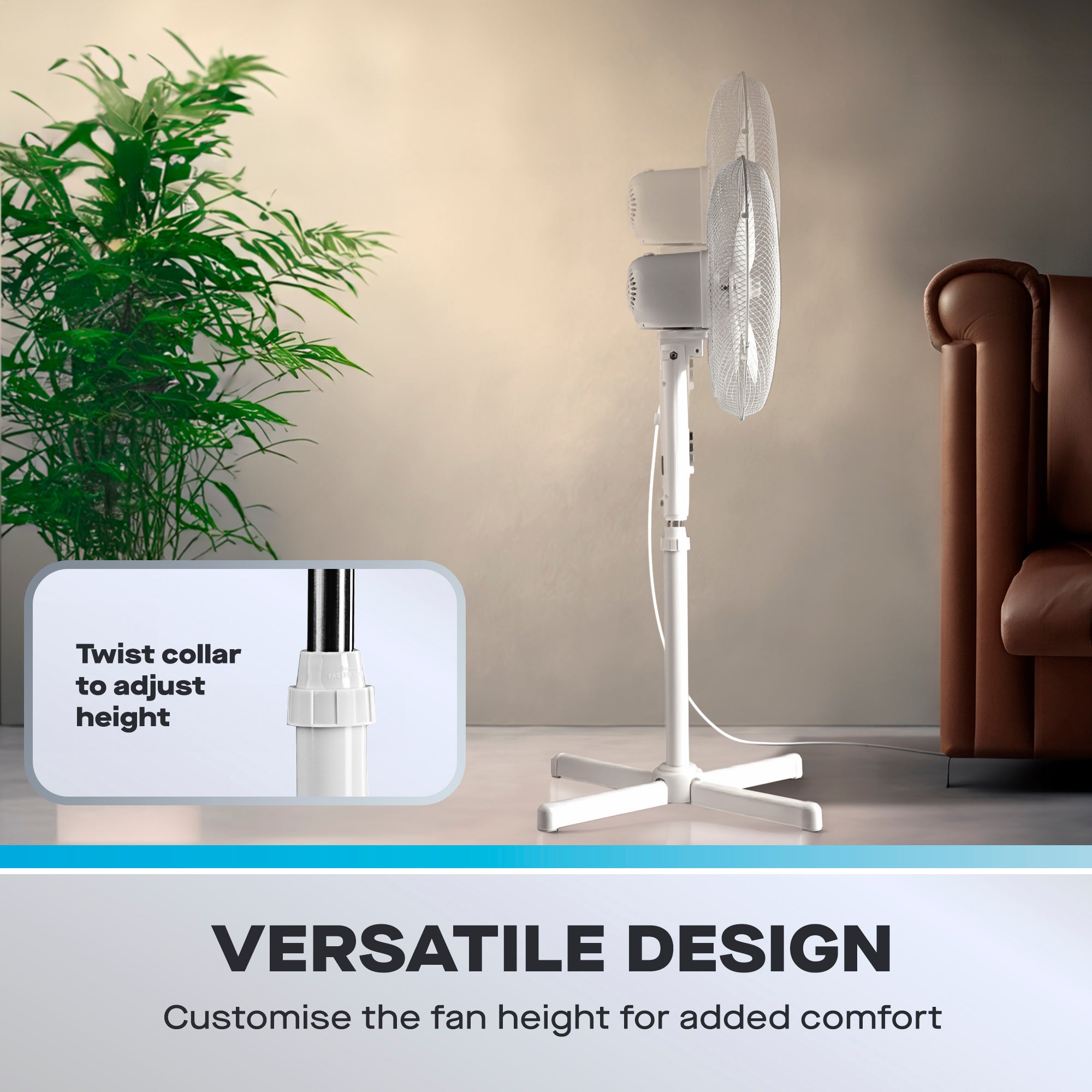 Daewoo 16" White Pedestal Fan with Cross Base