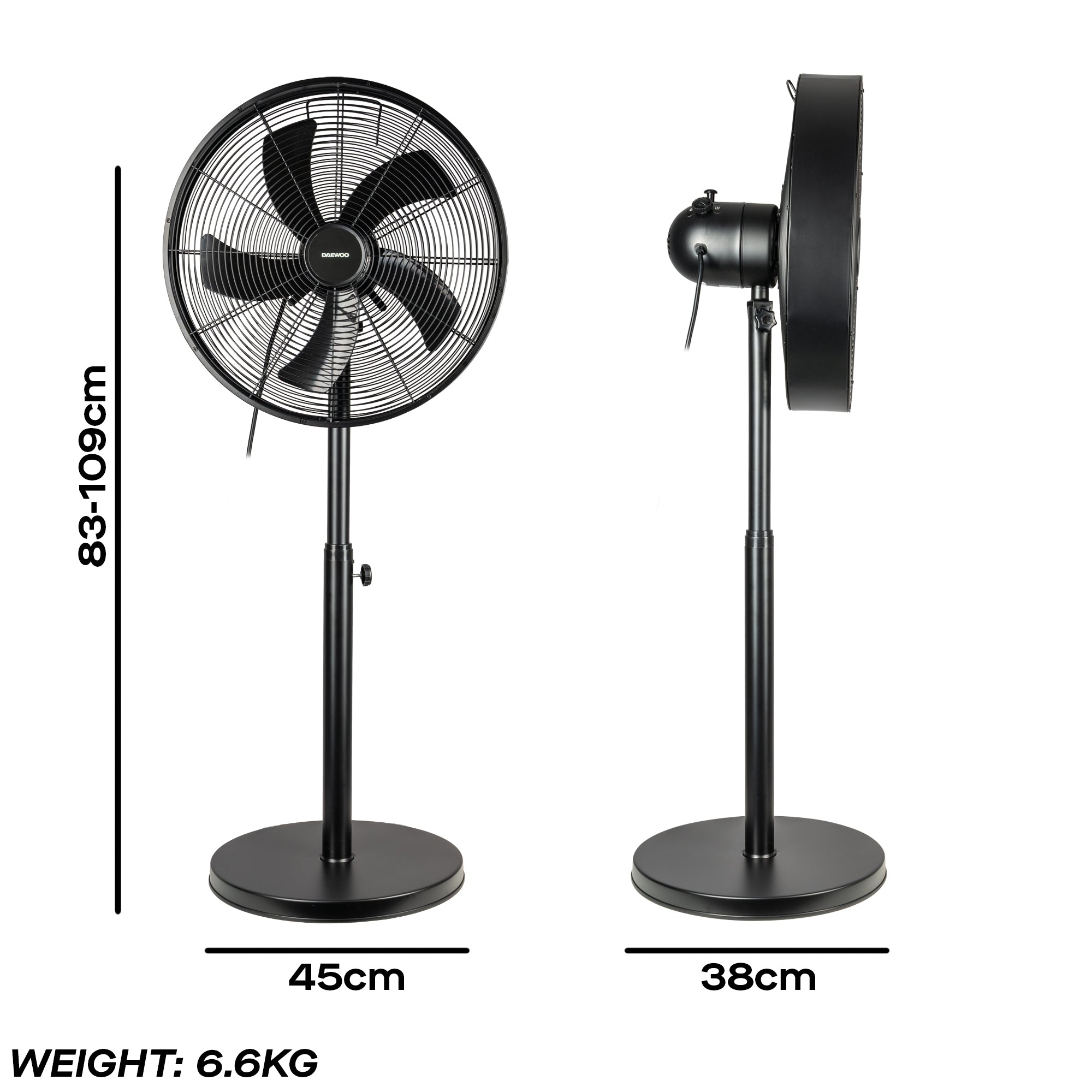 Daewoo 16" Black Metal Pedestal Fan