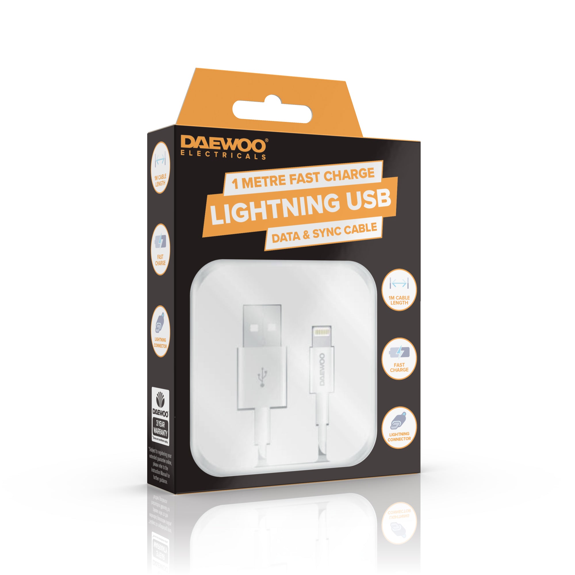 Daewoo 1 Metre USB-A To 8 Pin Lightning Fast Charge Cable
