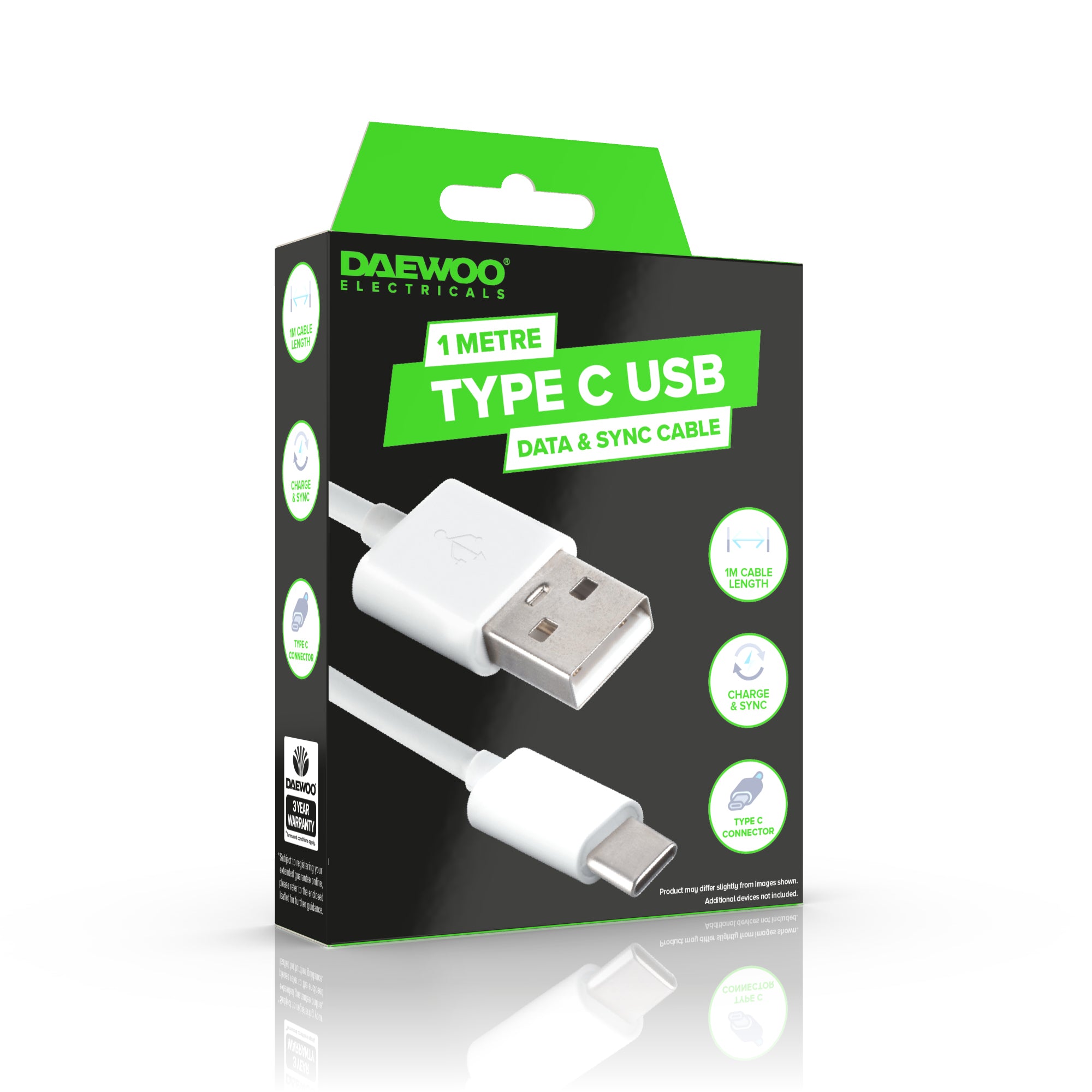 Daewoo 1 Metre USB-A to USB-C Charge Cable