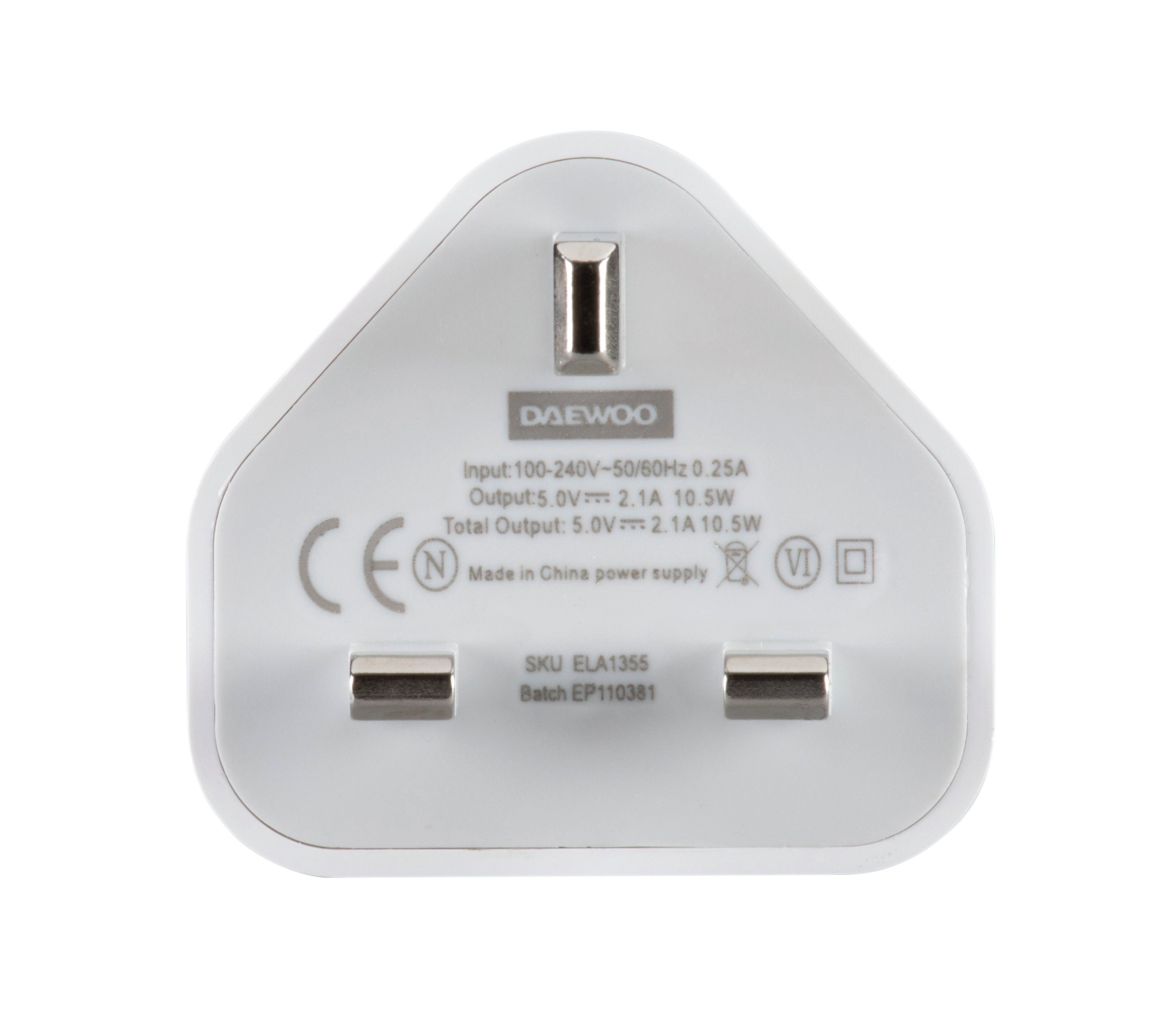 Daewoo 2.1A Dual USB-A White Wall Charger Plug Socket Adaptor