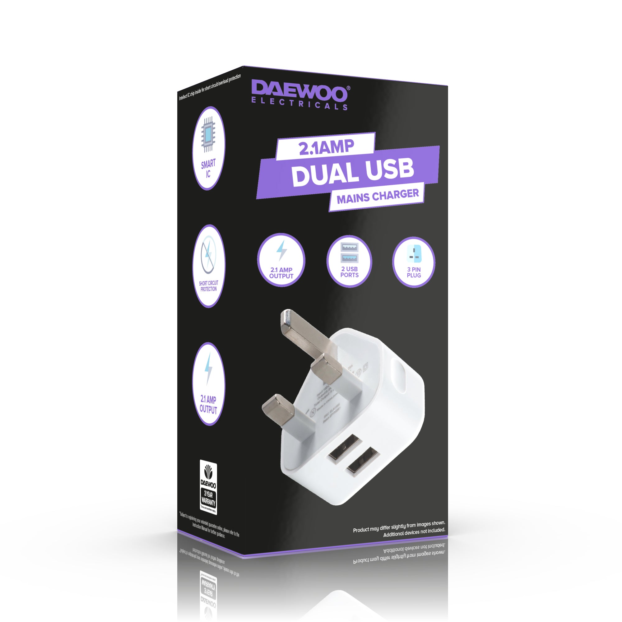 Daewoo 2.1A Dual USB-A White Wall Charger Plug Socket Adaptor