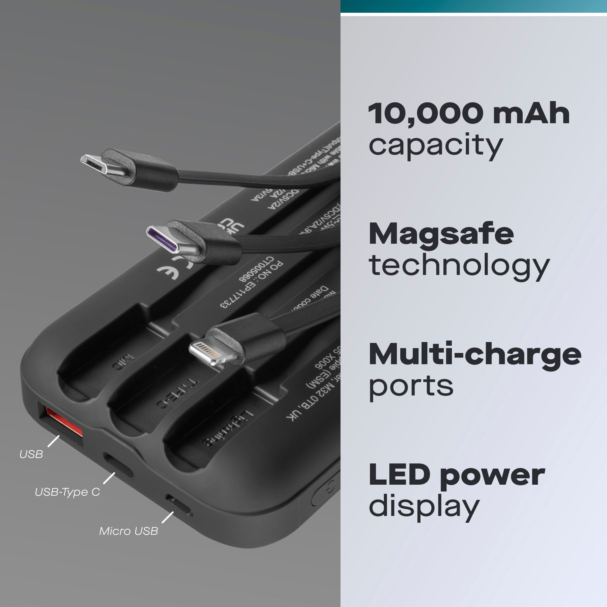Daewoo 10000mAh Portable Power Bank with Built-in Cables