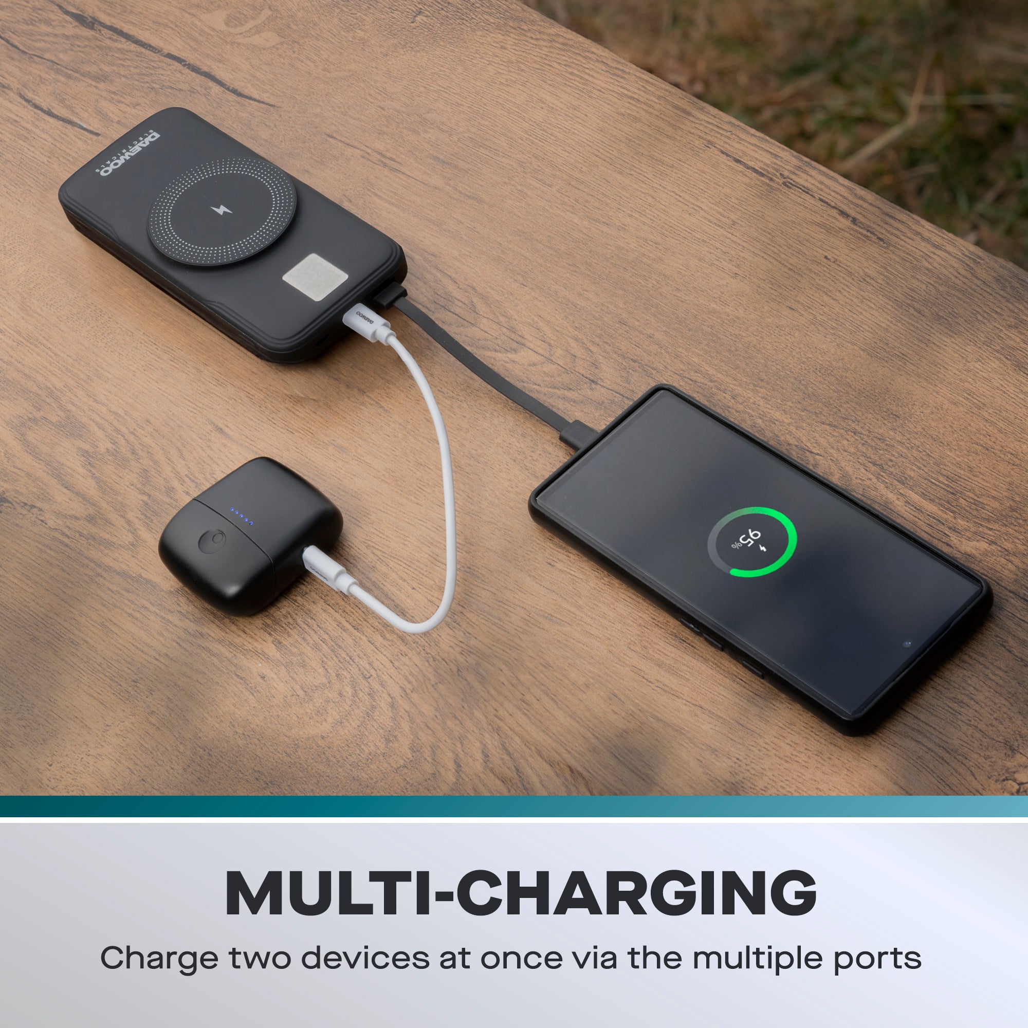 Daewoo 10000mAh Portable Power Bank with Built-in Cables