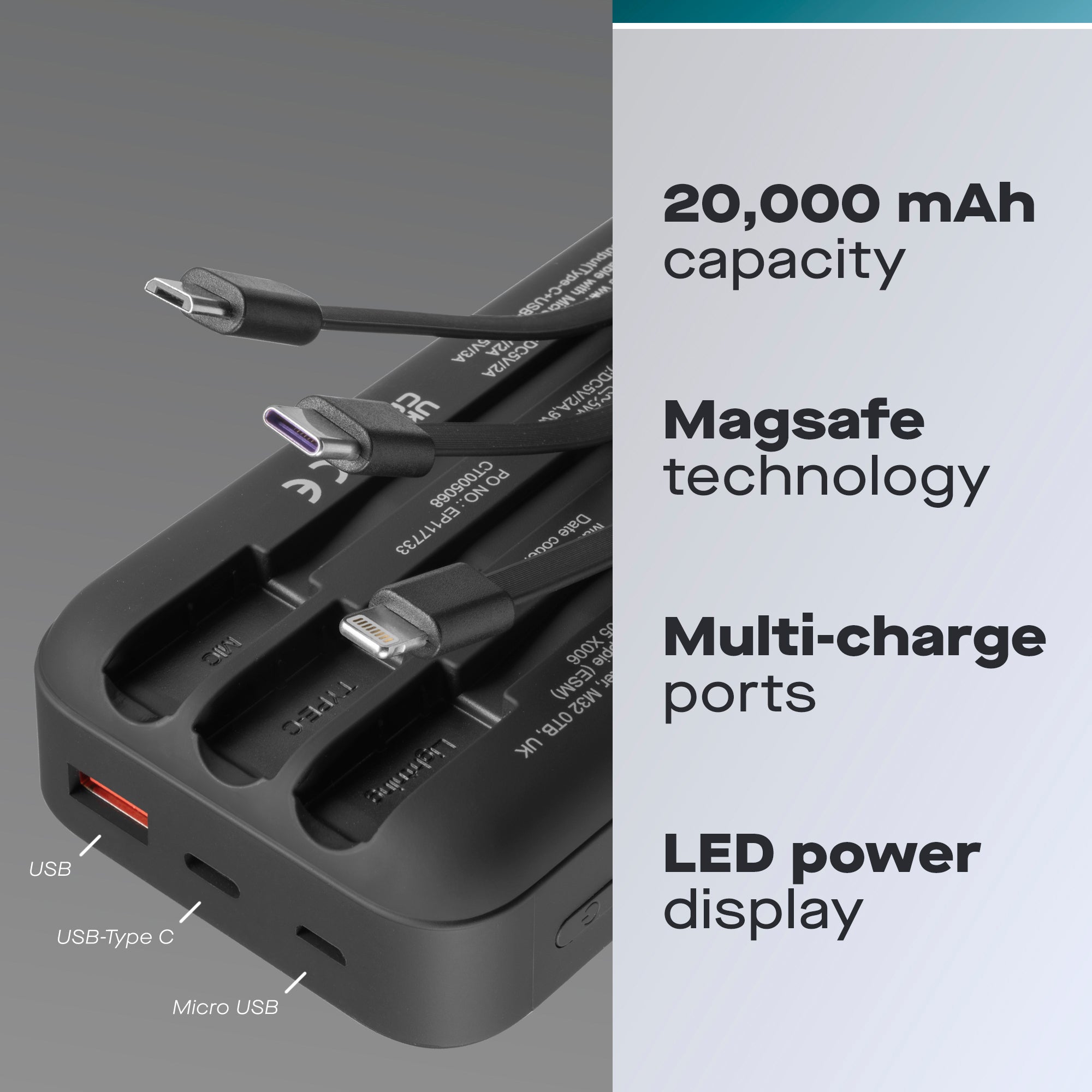 Daewoo 20000mAh Portable Power Bank with Built-in Cables