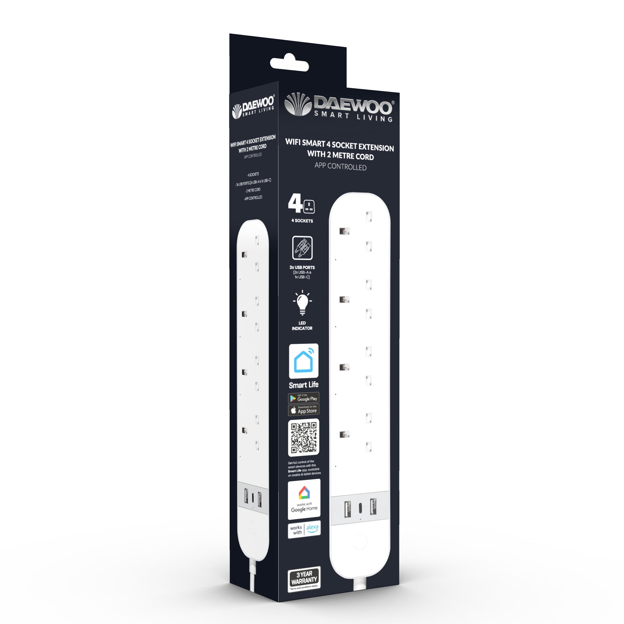 Daewoo WiFi Smart 4 Socket Extension Lead, 2m