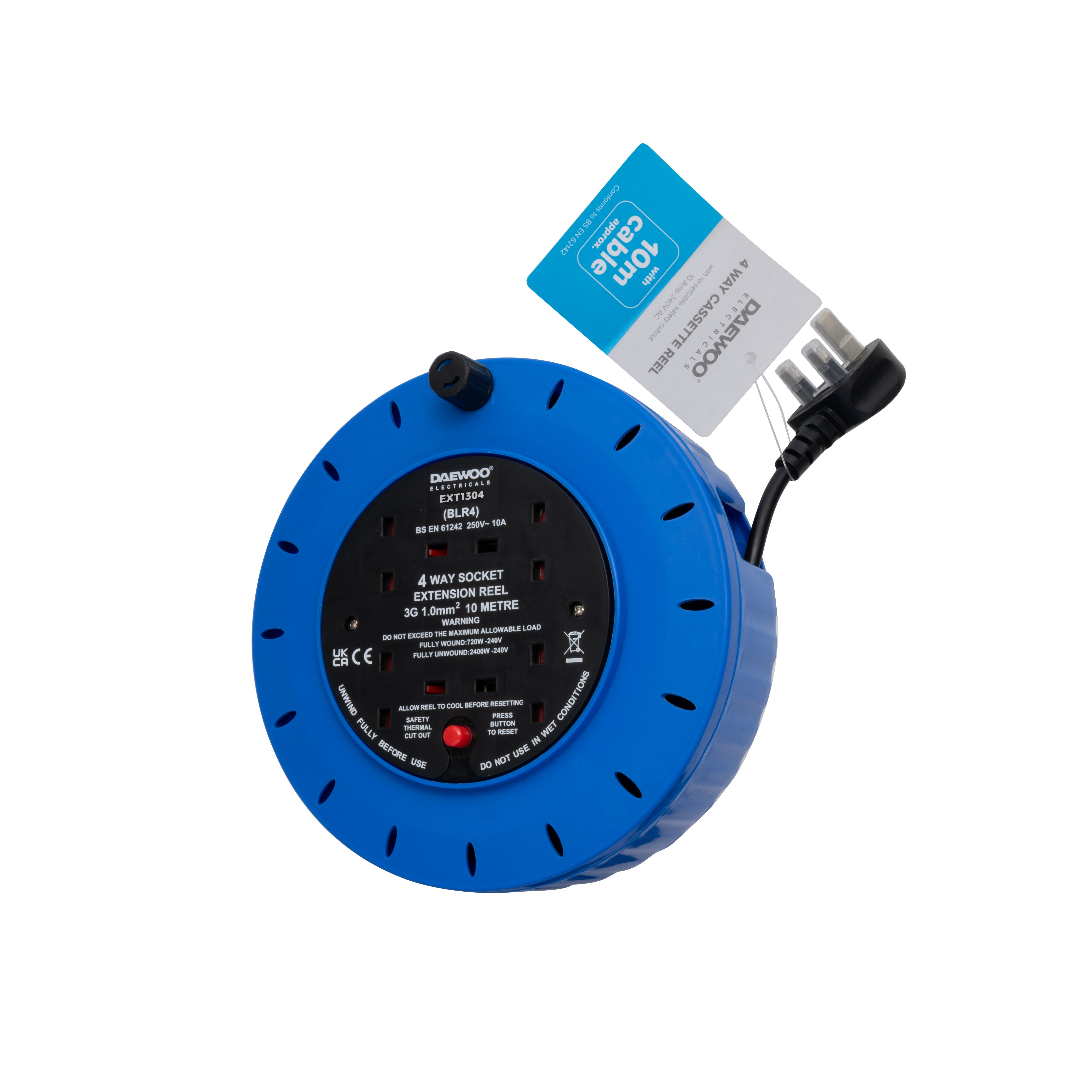 Daewoo 4-Way 10m Cassette Extension Reel