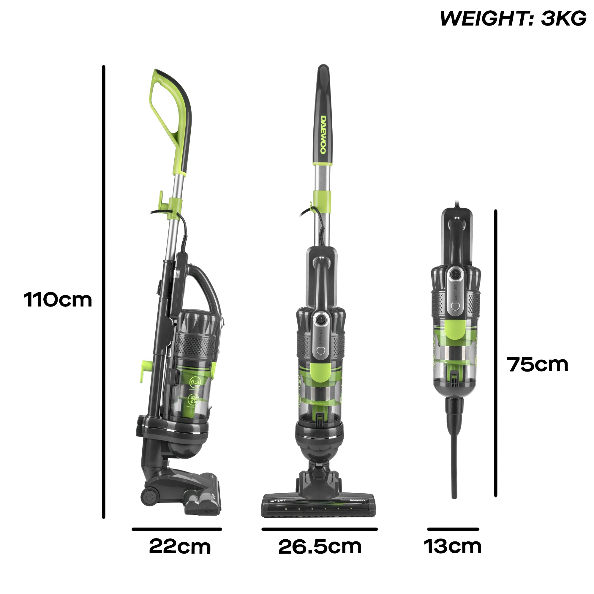 Daewoo Tornado 600W 2-in-1 Up-Lift Upright Corded Vacuum Cleaner