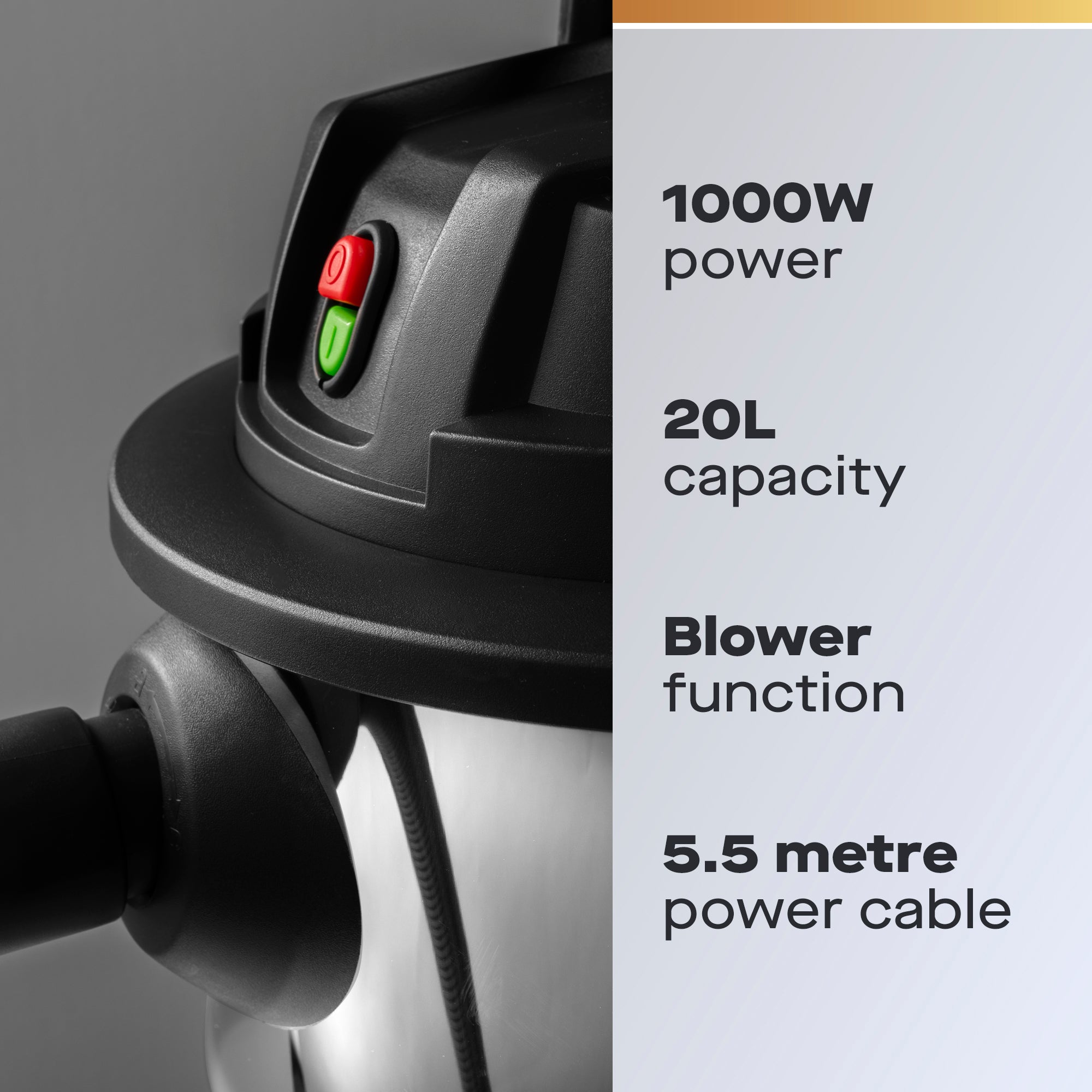 Daewoo 20L Wet & Dry Cylinder Vacuum Cleaner, 1000W