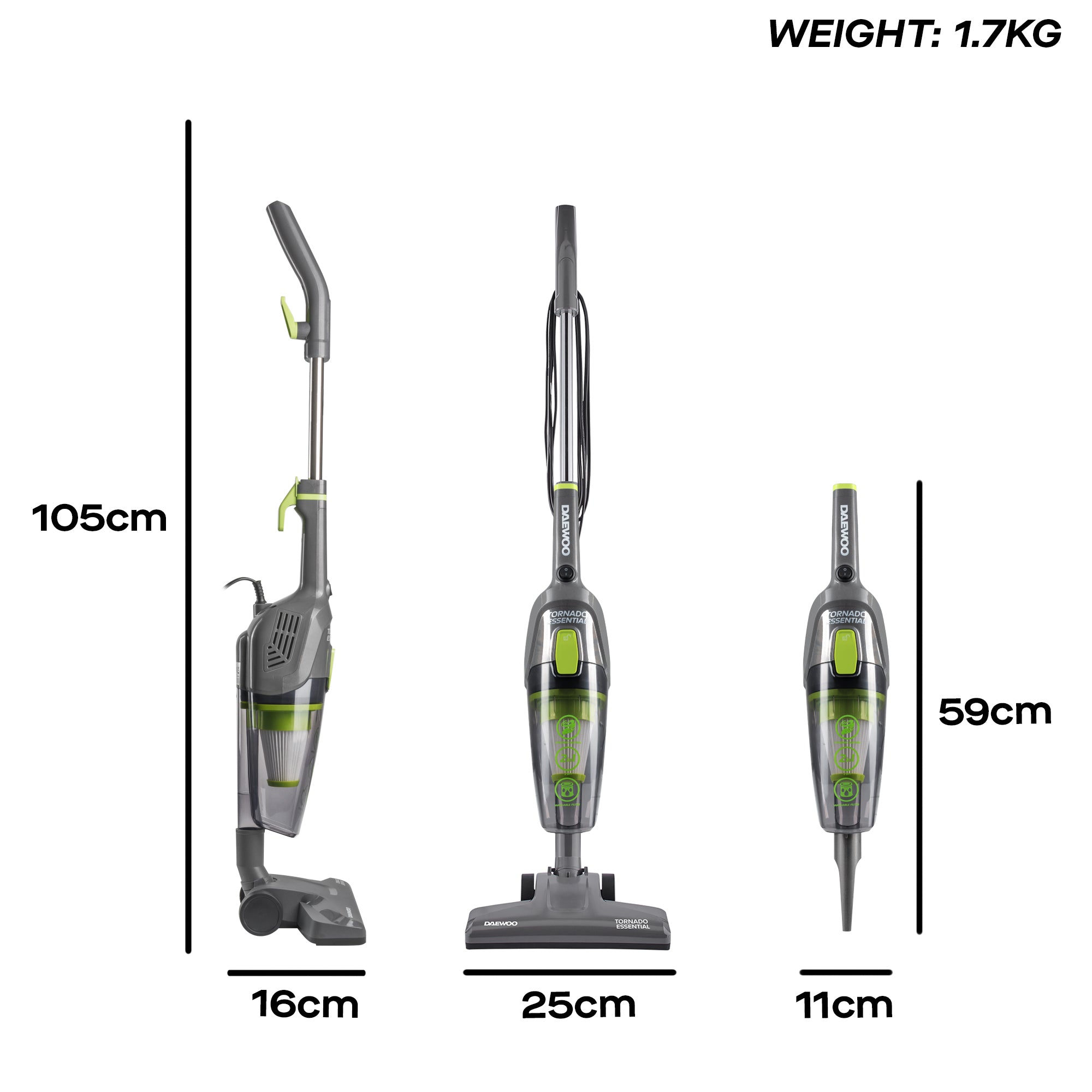 Daewoo Tornado Essential 600W 2-in-1 Corded Vacuum Cleaner