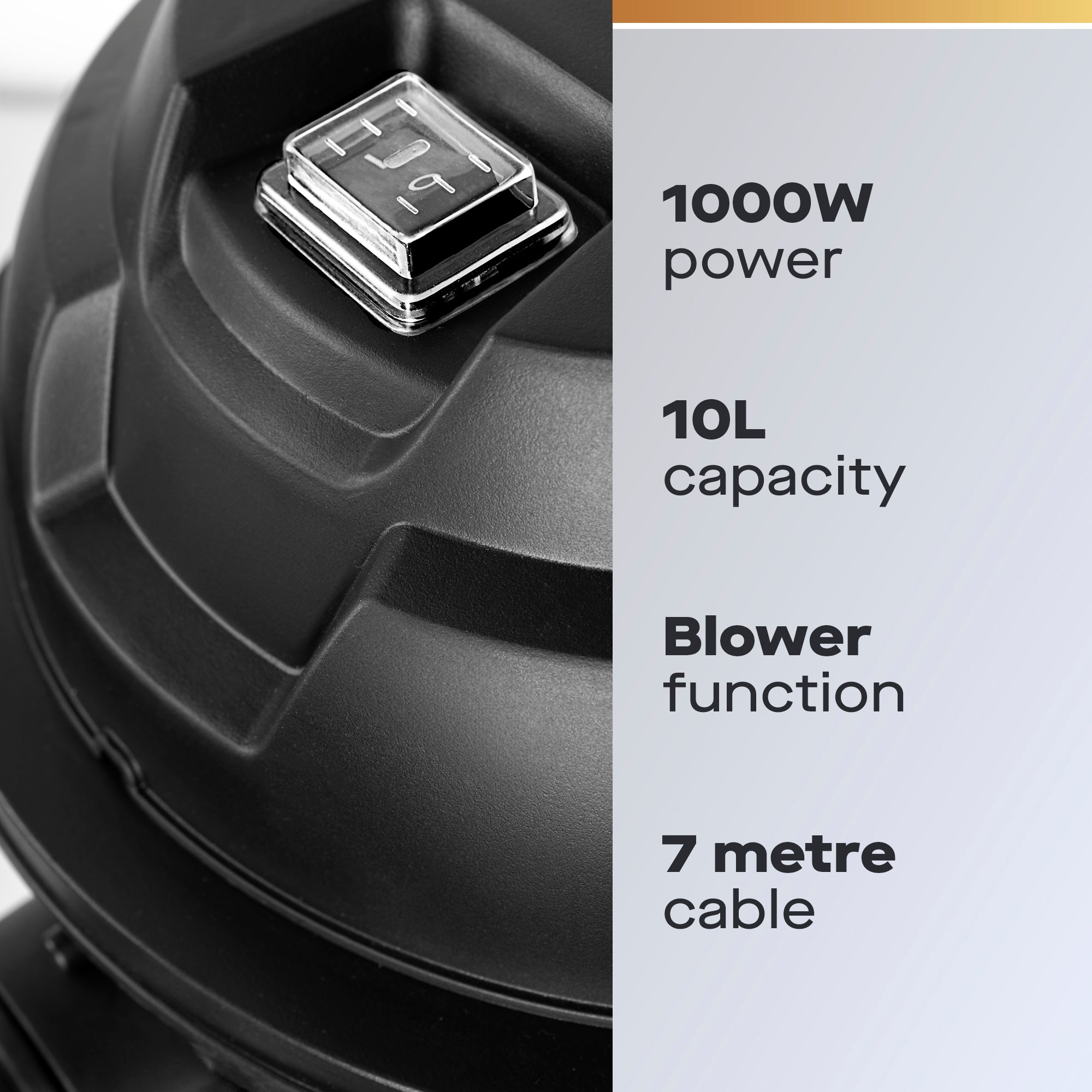 Daewoo 10L Black Wet & Dry Cylinder Vacuum Cleaner, 1000W