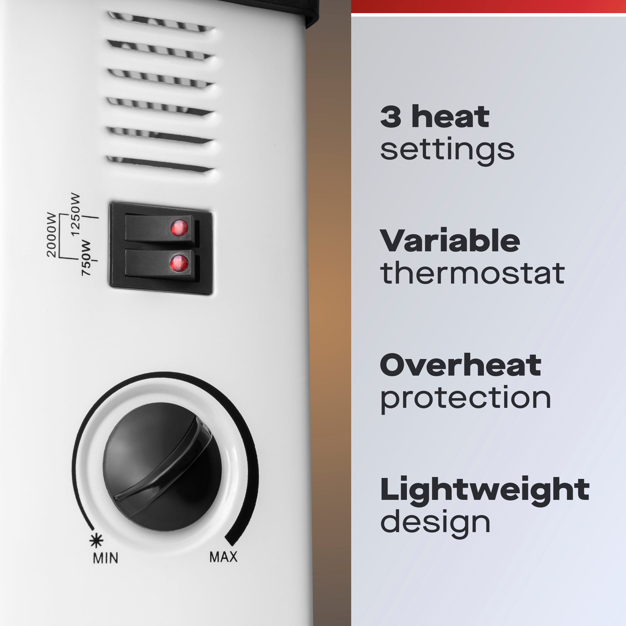 Daewoo 2kW Convector Heater with Thermostat