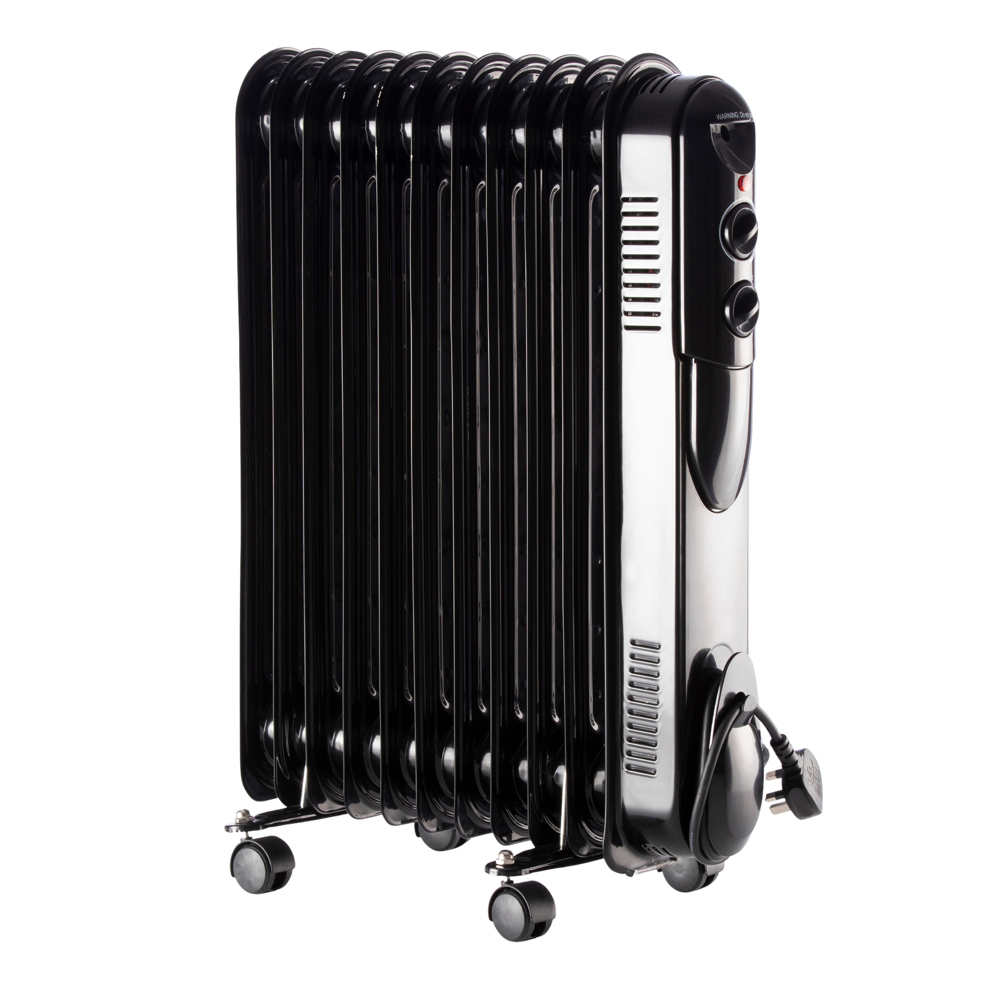 Black oil-filled radiator on a white background