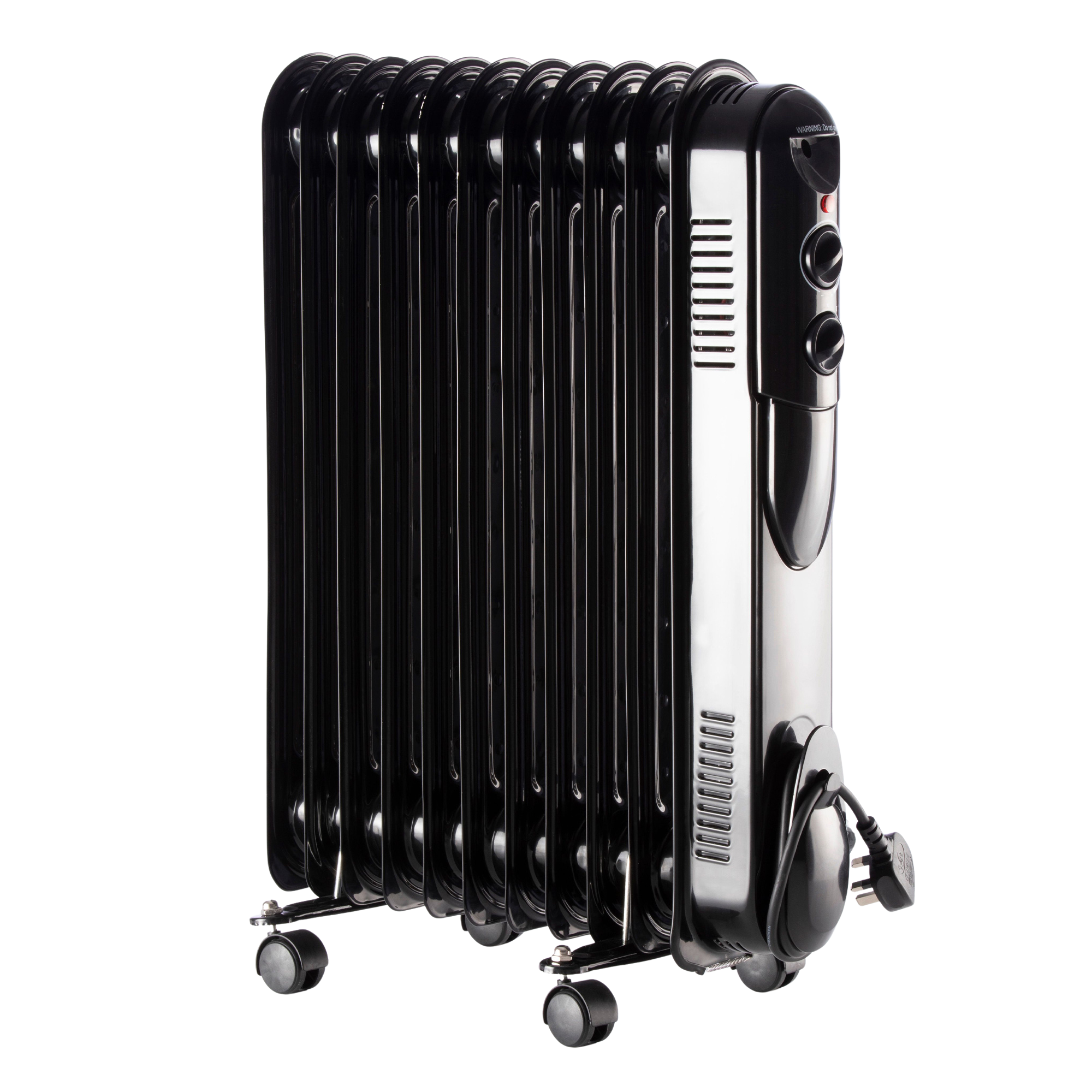 Black oil-filled radiator on a white background