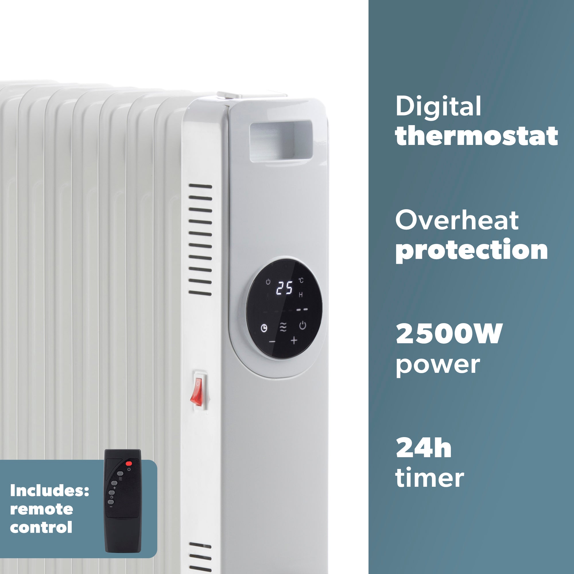 Daewoo 2500W Oil Filled Radiator with LED Display & Remote Control