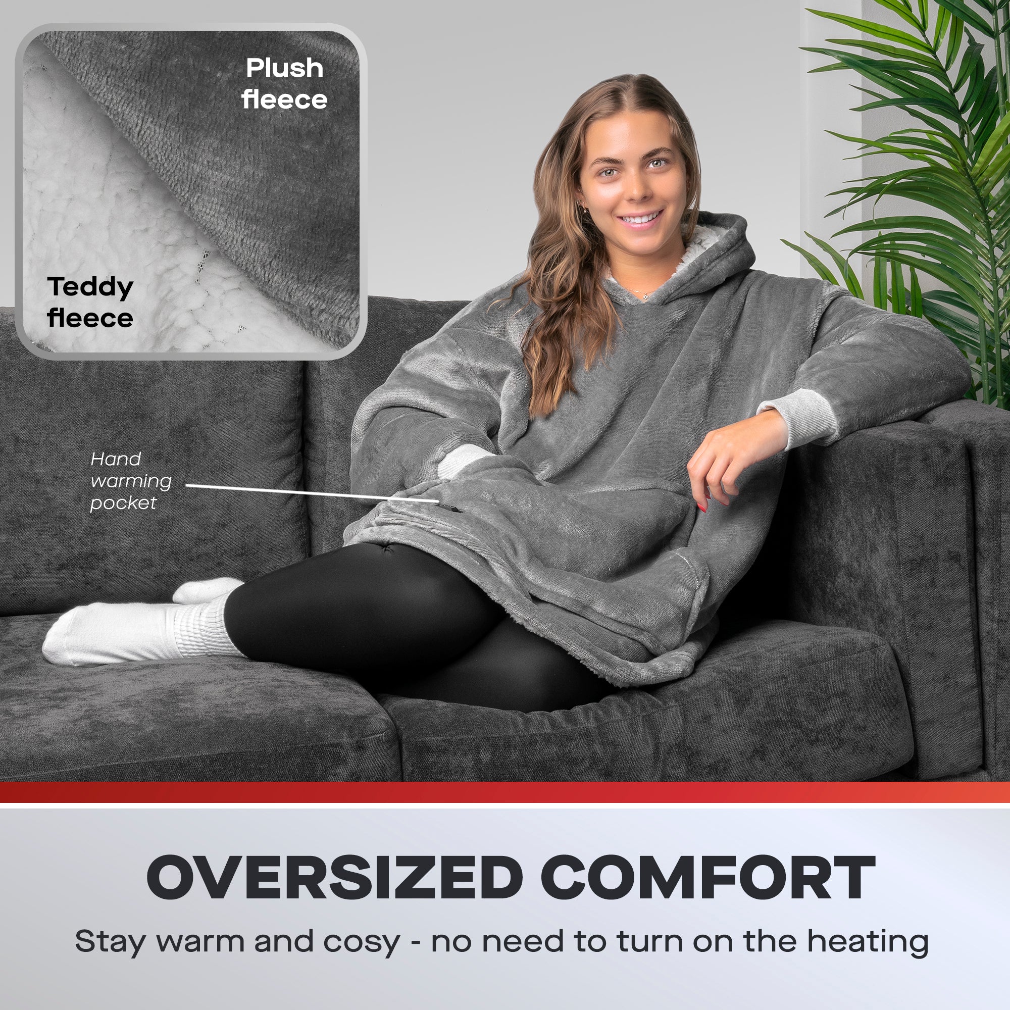 Daewoo Grey Oversized Heated Hoodie