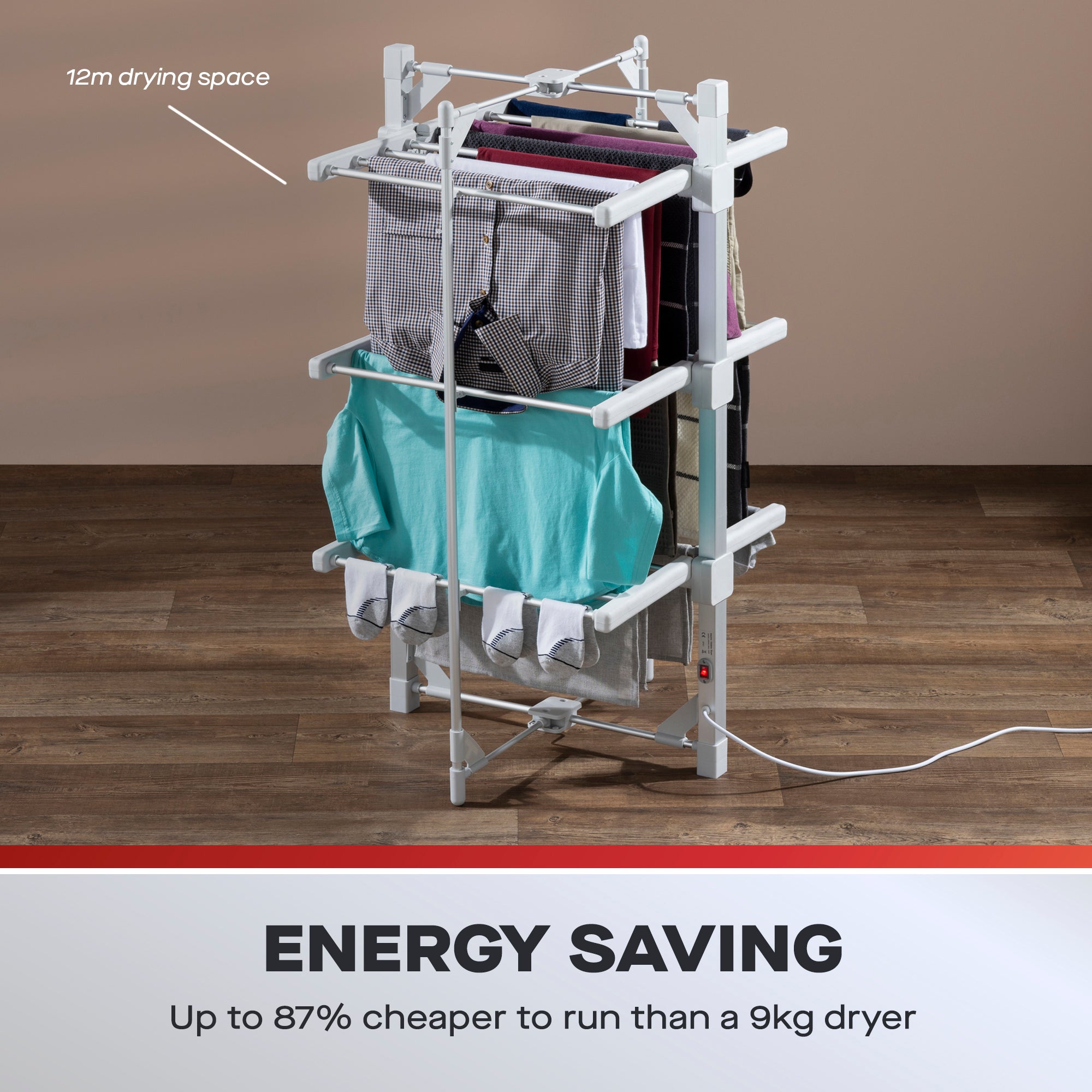 Daewoo Small 3 Tier Foldable Electric Heated Clothes Airer with Cover