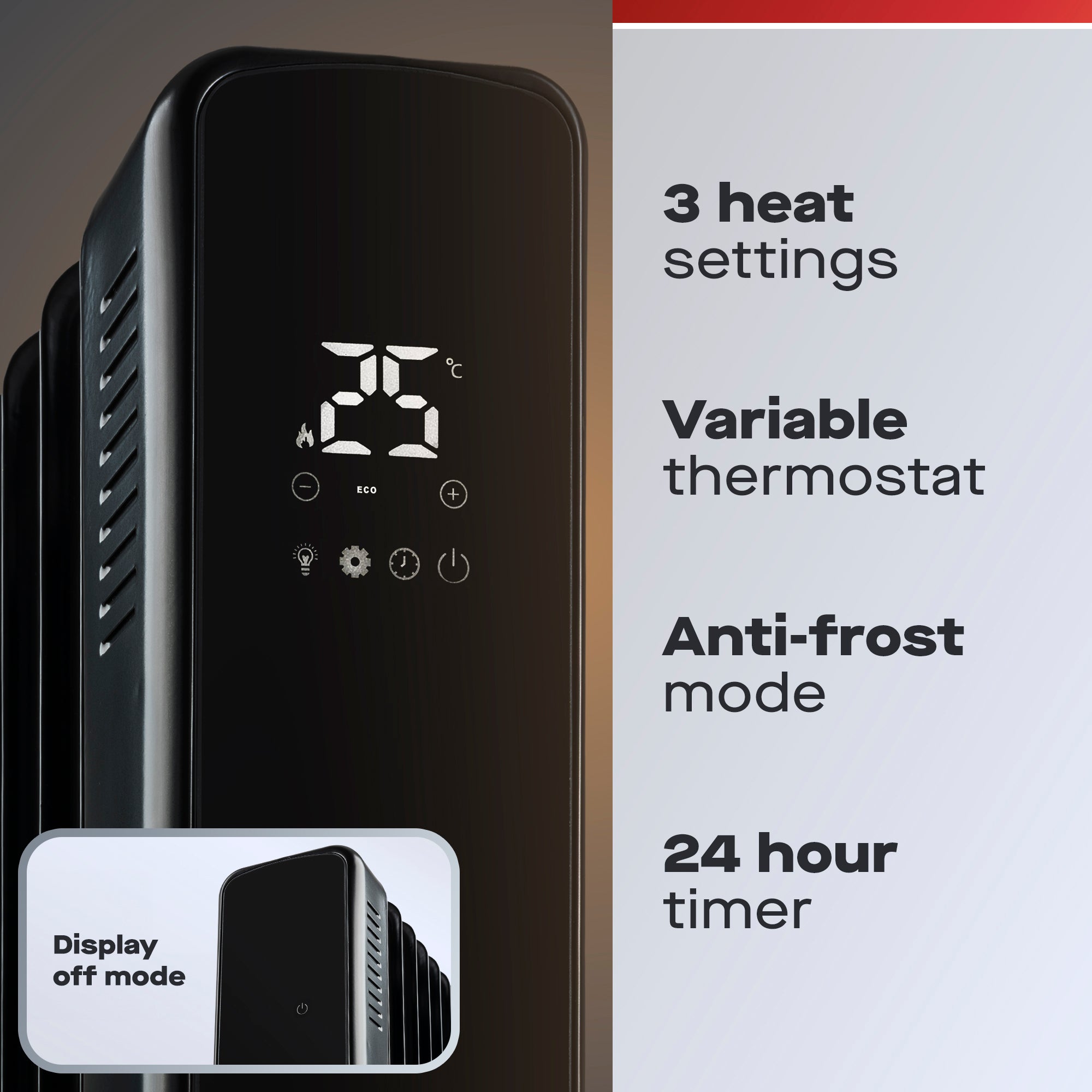 Daewoo 1500W Oil Filled Heater with LED Display & Remote Control