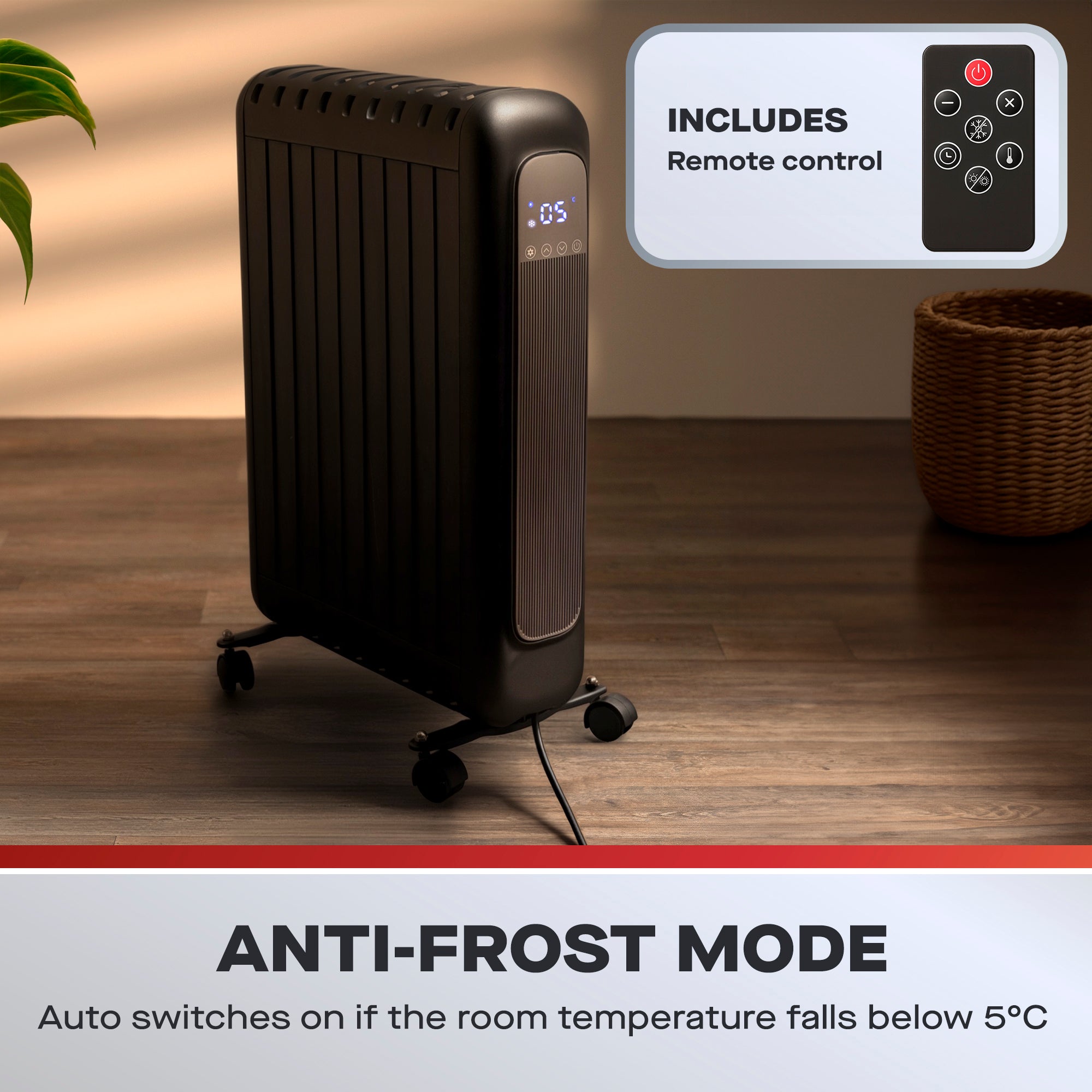 Daewoo 2000W Oil Free Eco Radiator with LED Display & Remote Control