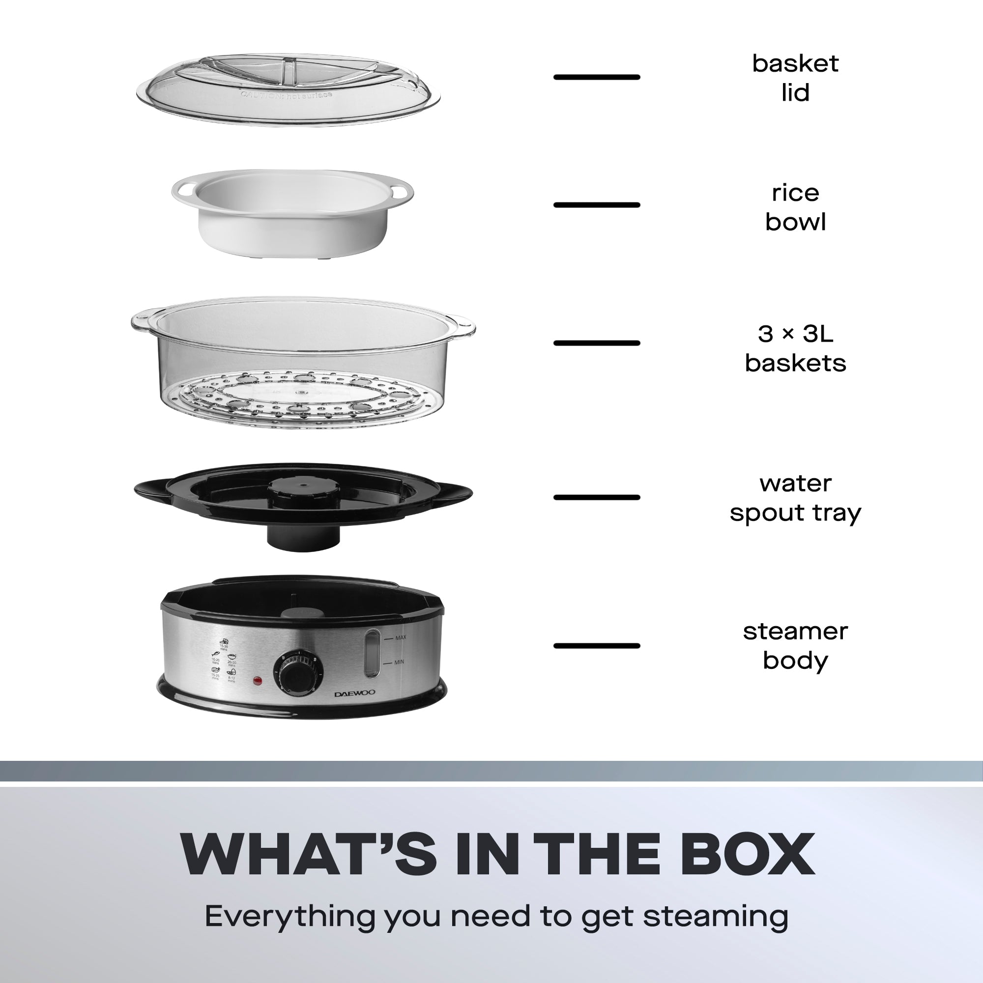 Daewoo 3-Tier Food Steamer, 9L