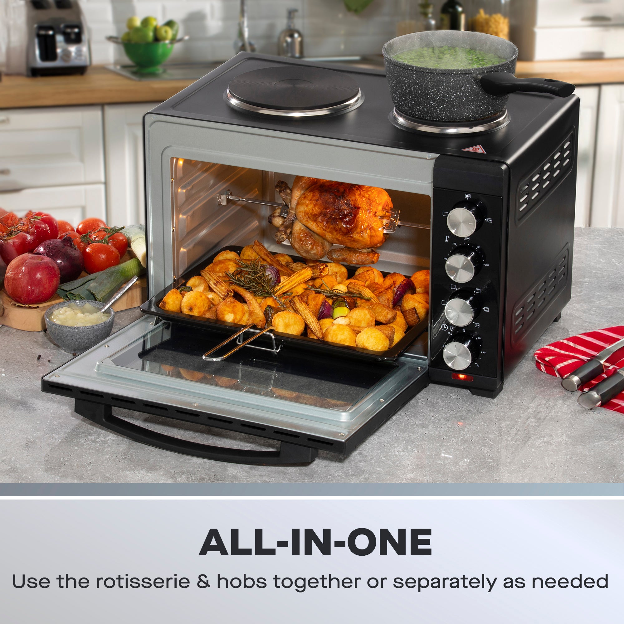 Daewoo 3000W 42L Countertop Oven with Hot Plates & Rotisserie
