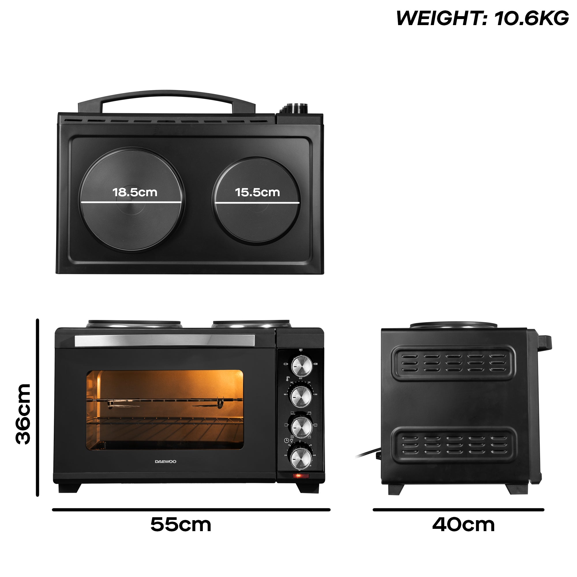 Daewoo 3000W 42L Countertop Oven with Hot Plates & Rotisserie