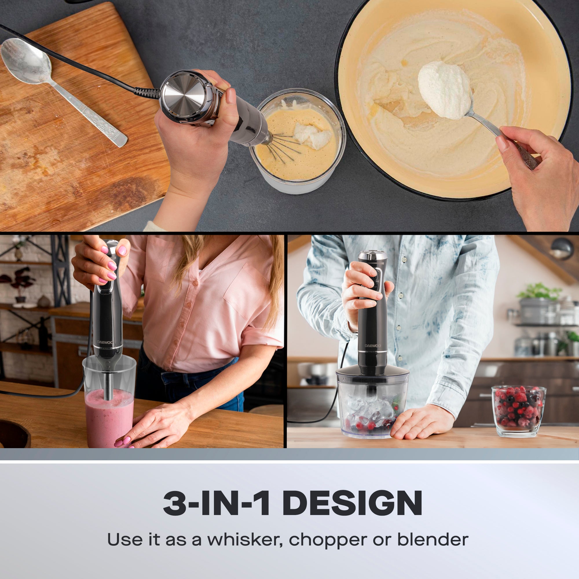 Daewoo 600W 3-in-1 Hand Blender Set With Whisk, Chopper & Jug
