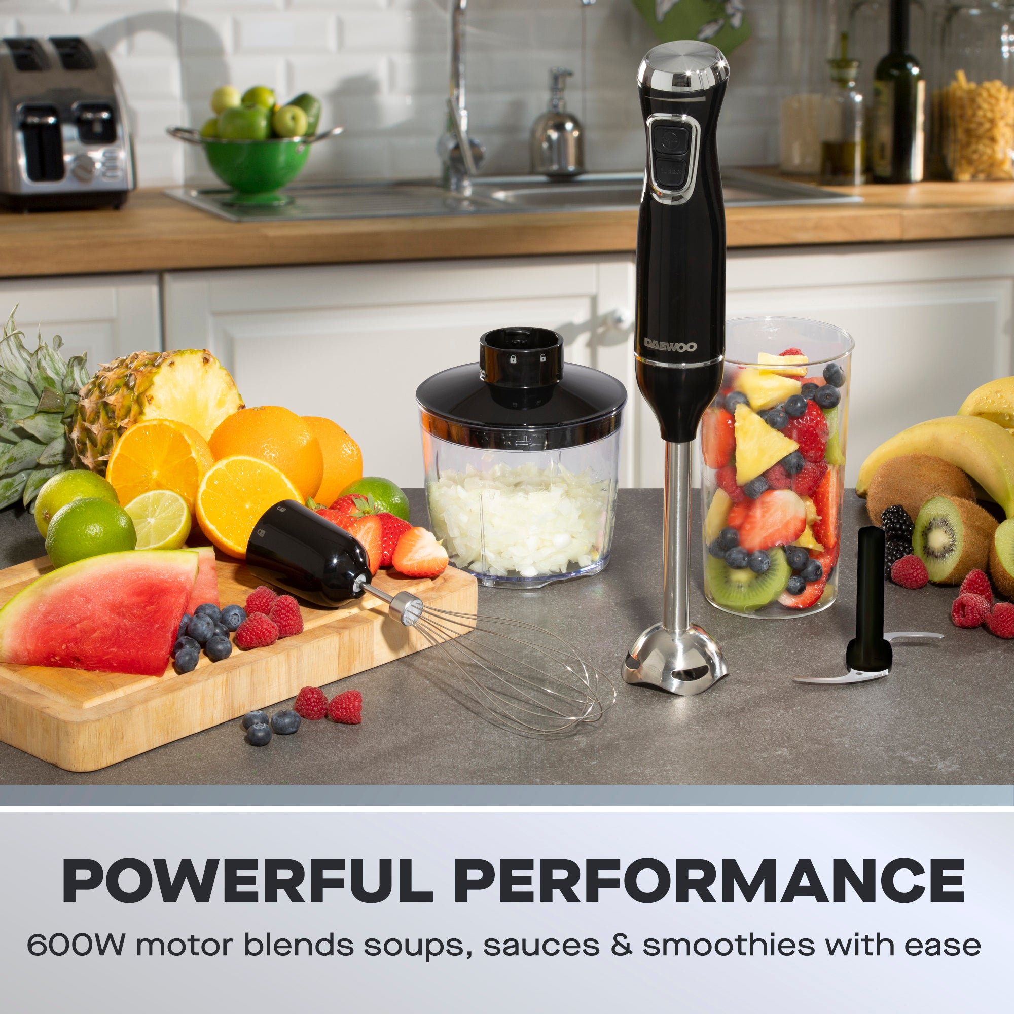 Daewoo 600W 3-in-1 Hand Blender Set With Whisk, Chopper & Jug