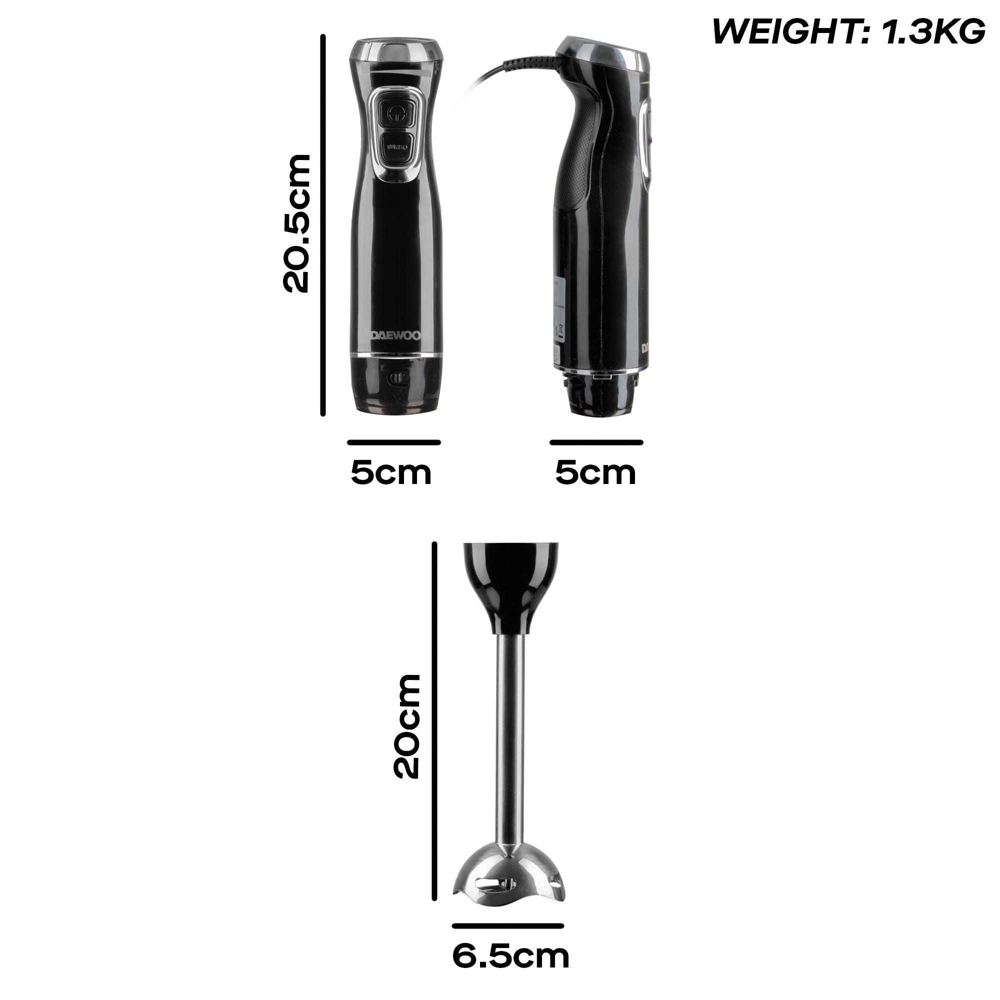 Daewoo 600W 3-in-1 Hand Blender Set With Whisk, Chopper & Jug