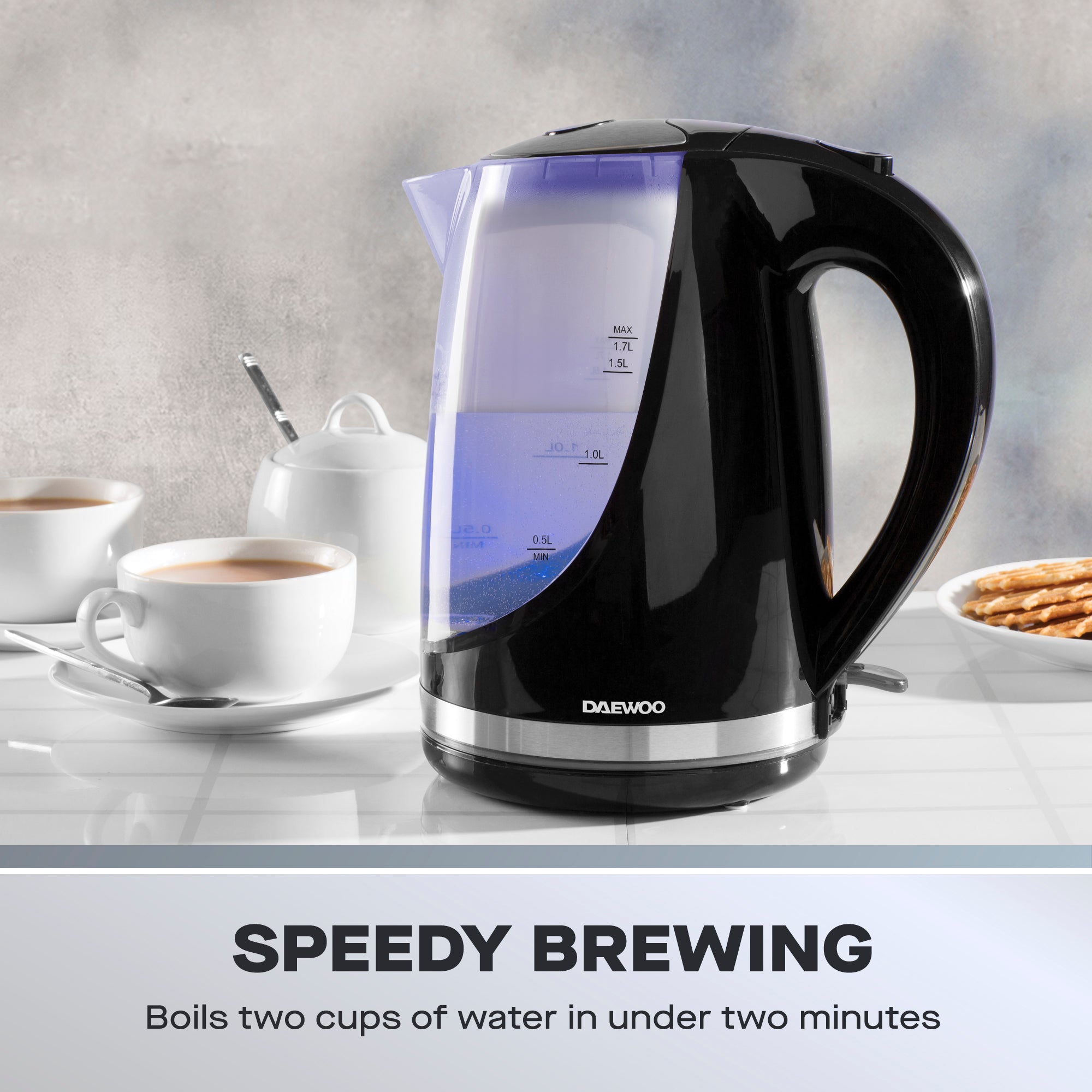 Daewoo Black 1.7L Colour Changing Kettle