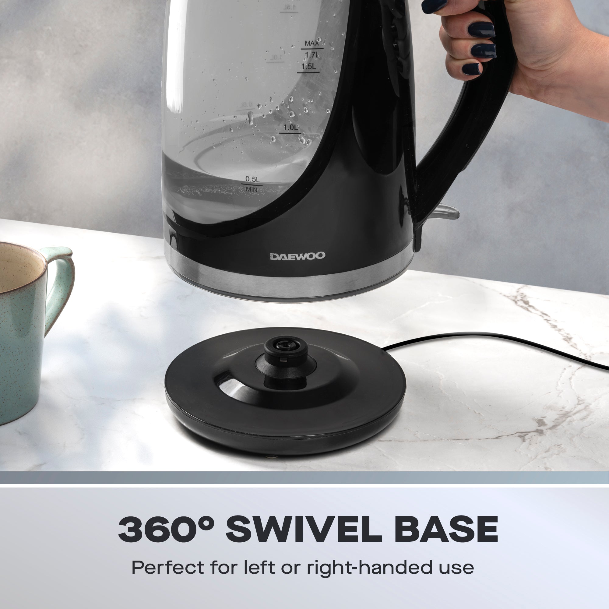 Daewoo Black 1.7L Colour Changing Kettle