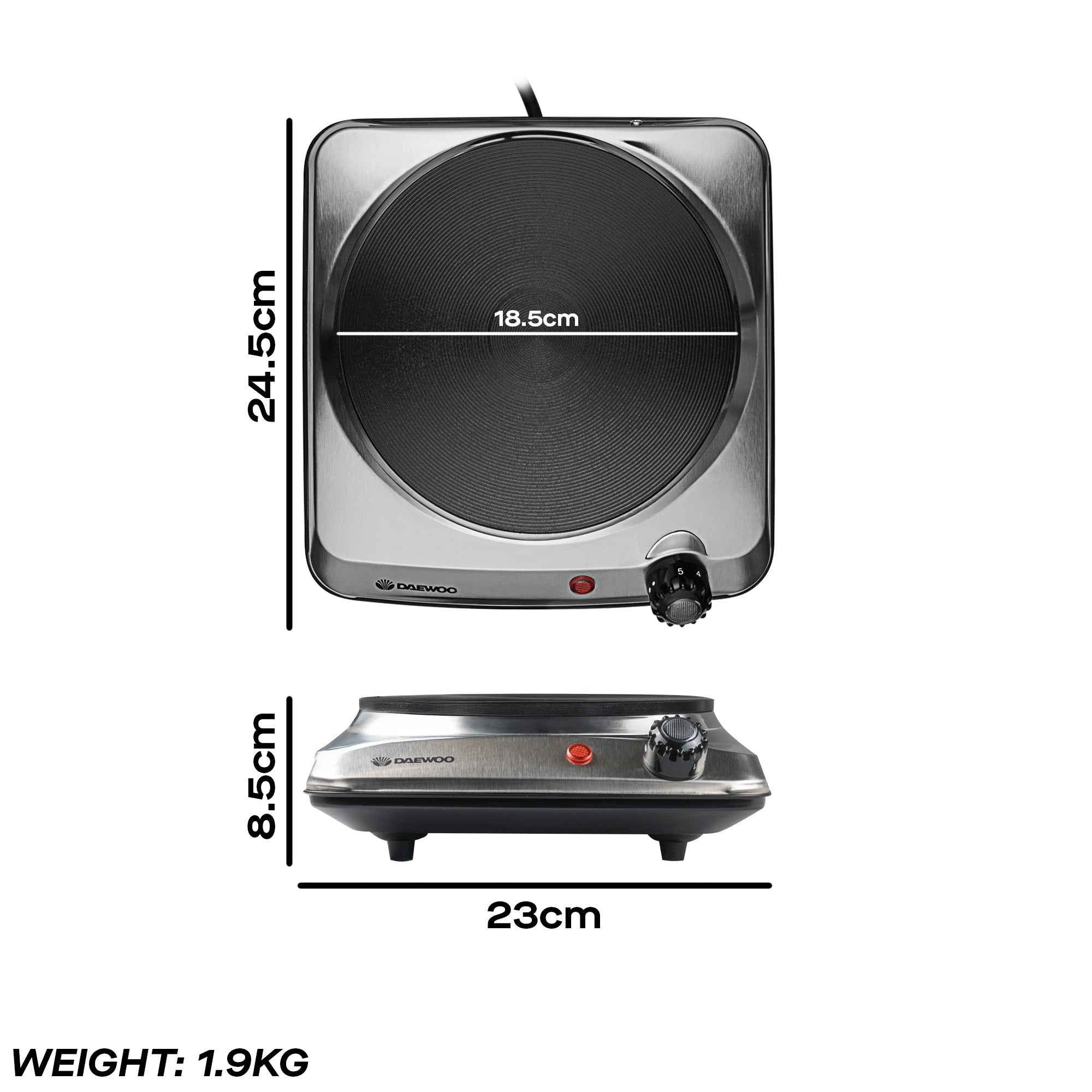 Daewoo Single 1500W Stainless Steel Hot Plate Hob