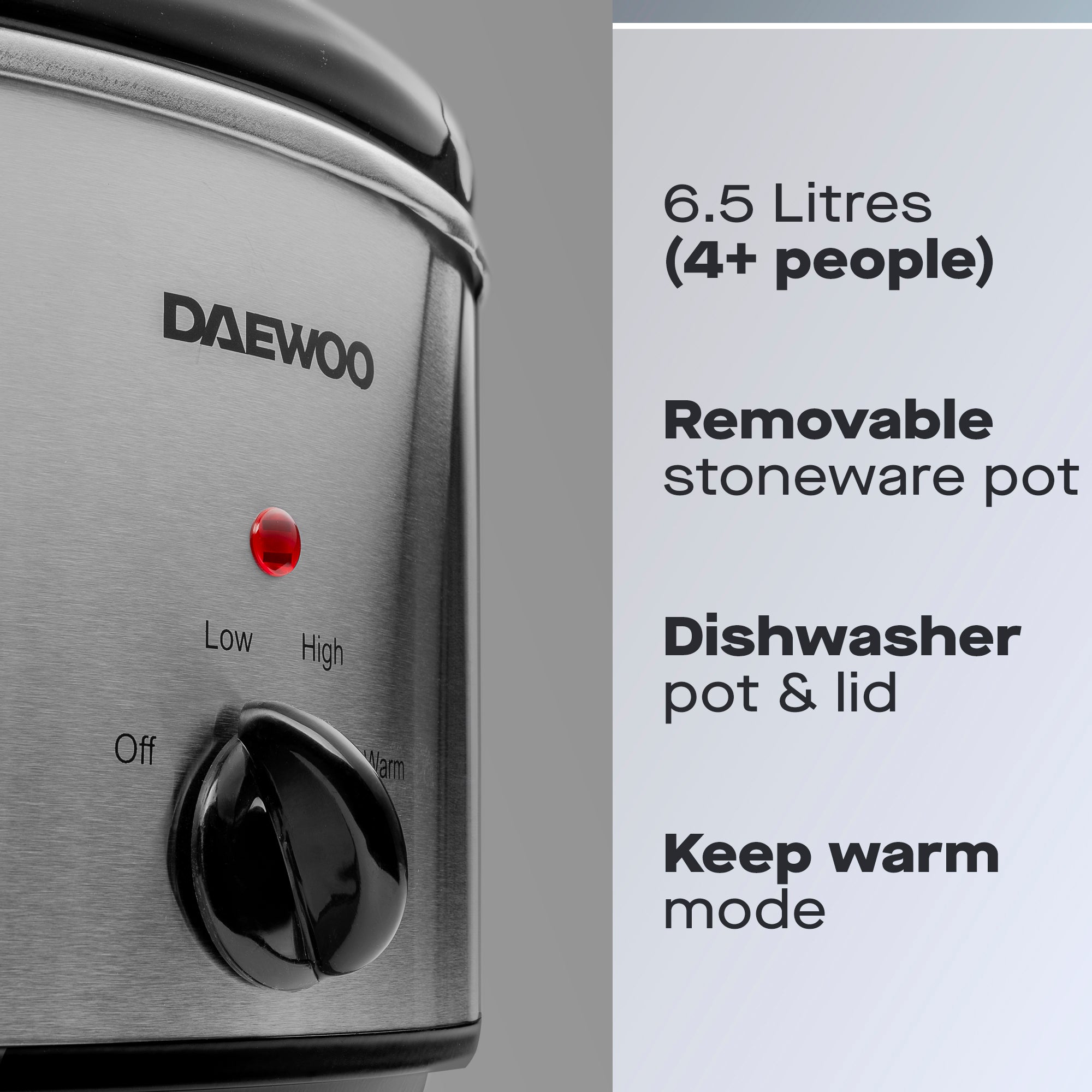 Daewoo 6.5L Slow Cooker, Stainless Steel