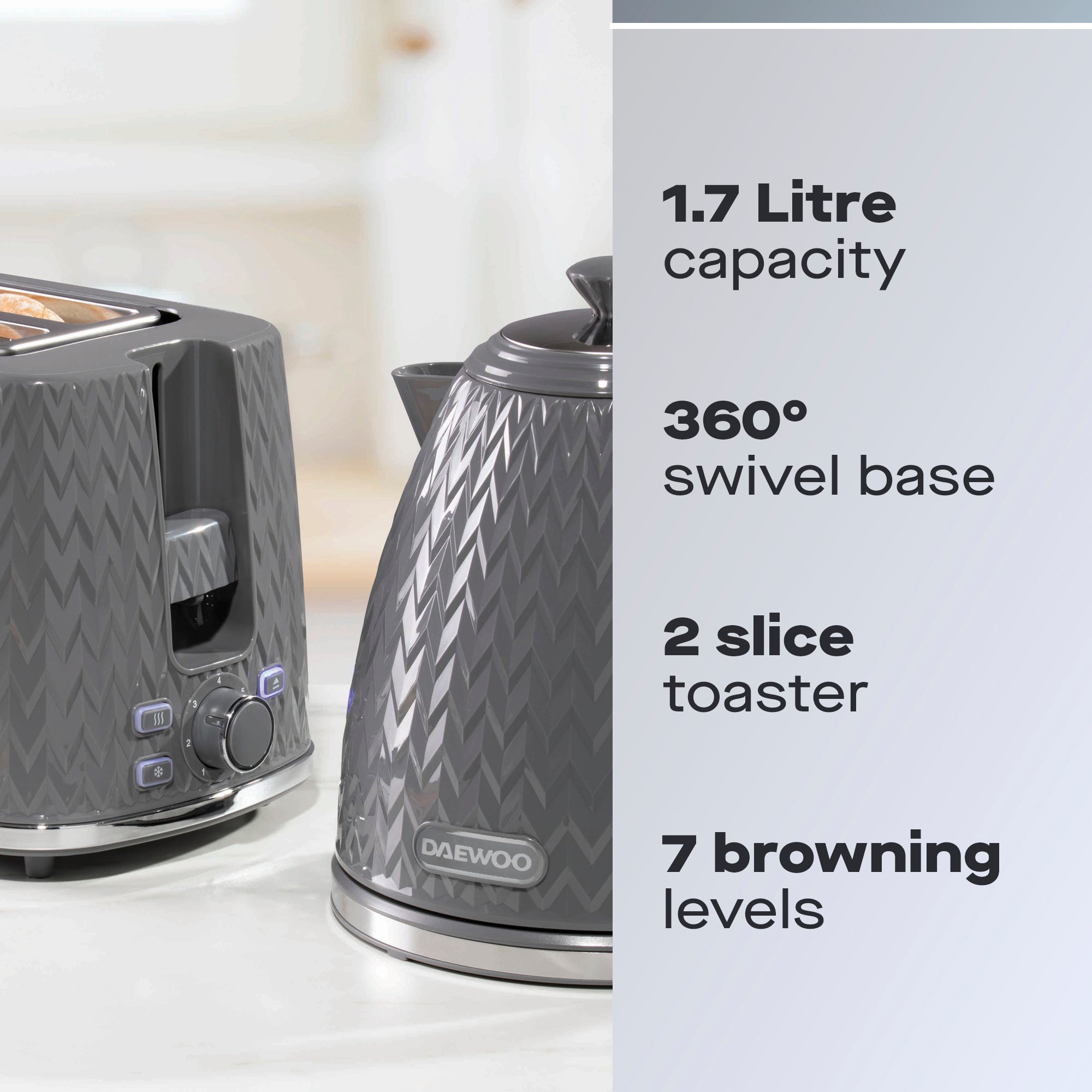 Daewoo Dark Grey Argyle Kettle & 2 Slice Toaster Set